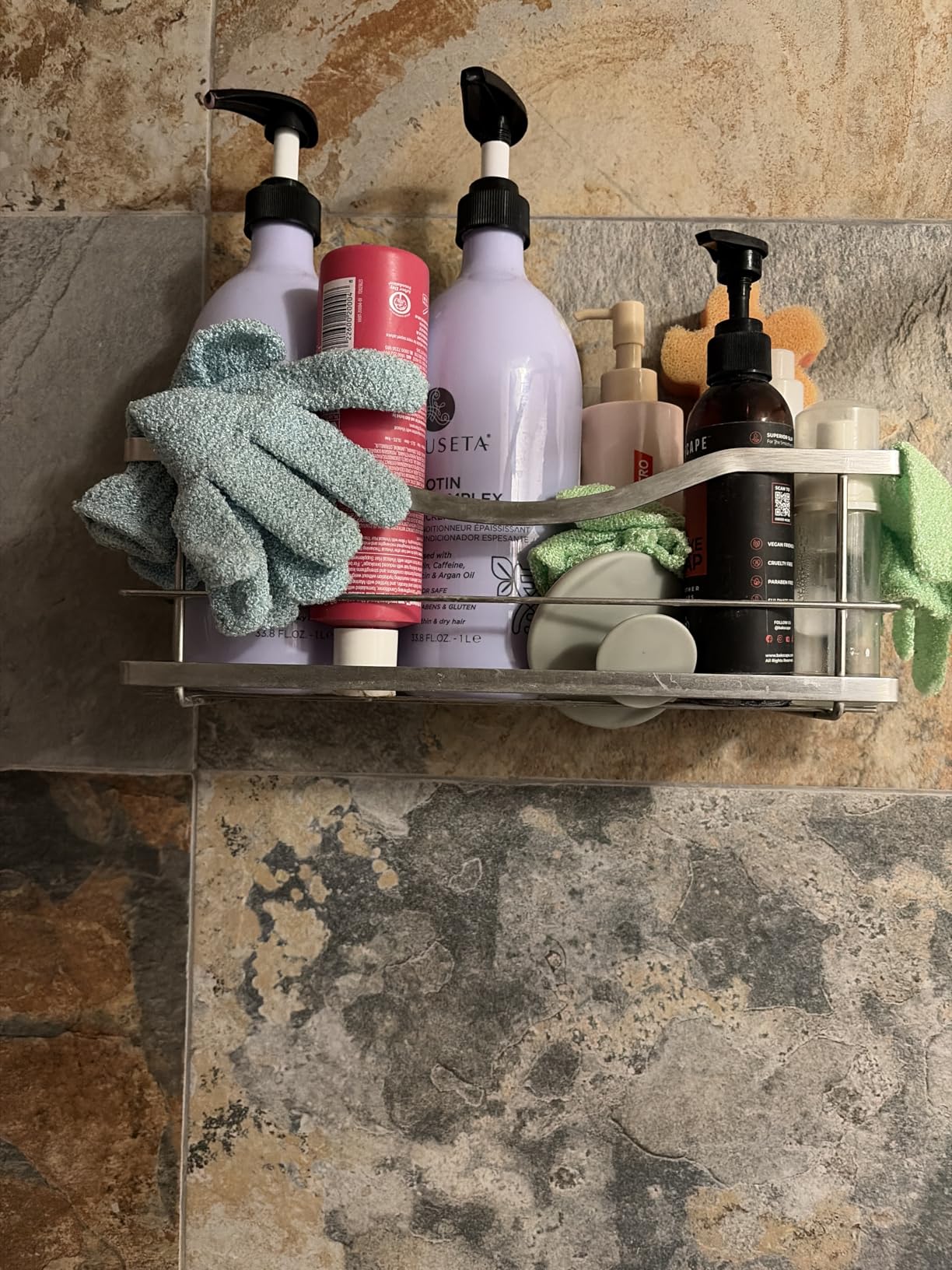 KINCMAX Premium Shower Caddy - Self Adhesive Shower Organizer with 4 Hooks, Rustproof Stainless Steel Shower Rack for Bathroom, Silver customer photo 1