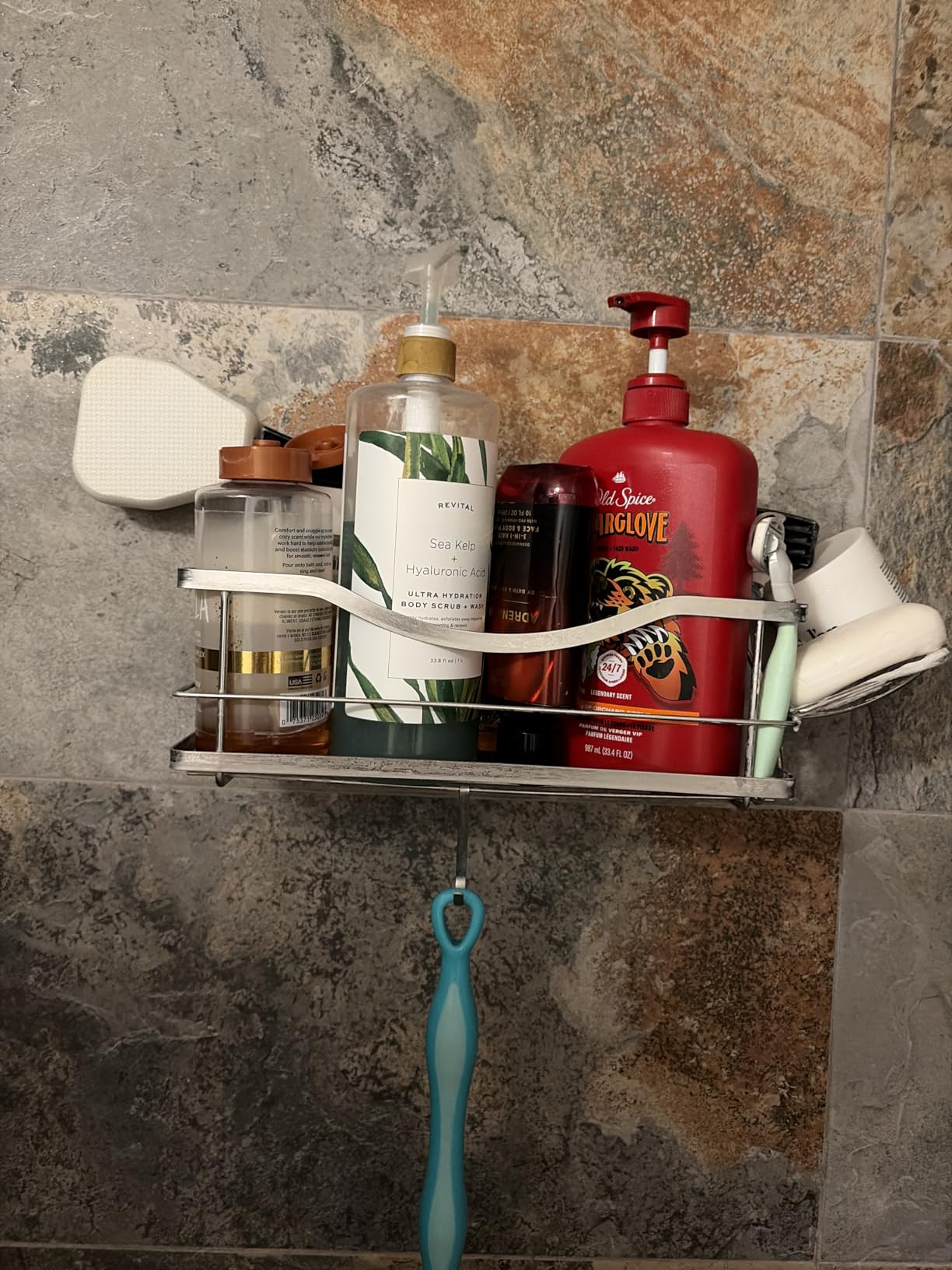 KINCMAX Premium Shower Caddy - Self Adhesive Shower Organizer with 4 Hooks, Rustproof Stainless Steel Shower Rack for Bathroom, Silver customer photo 2