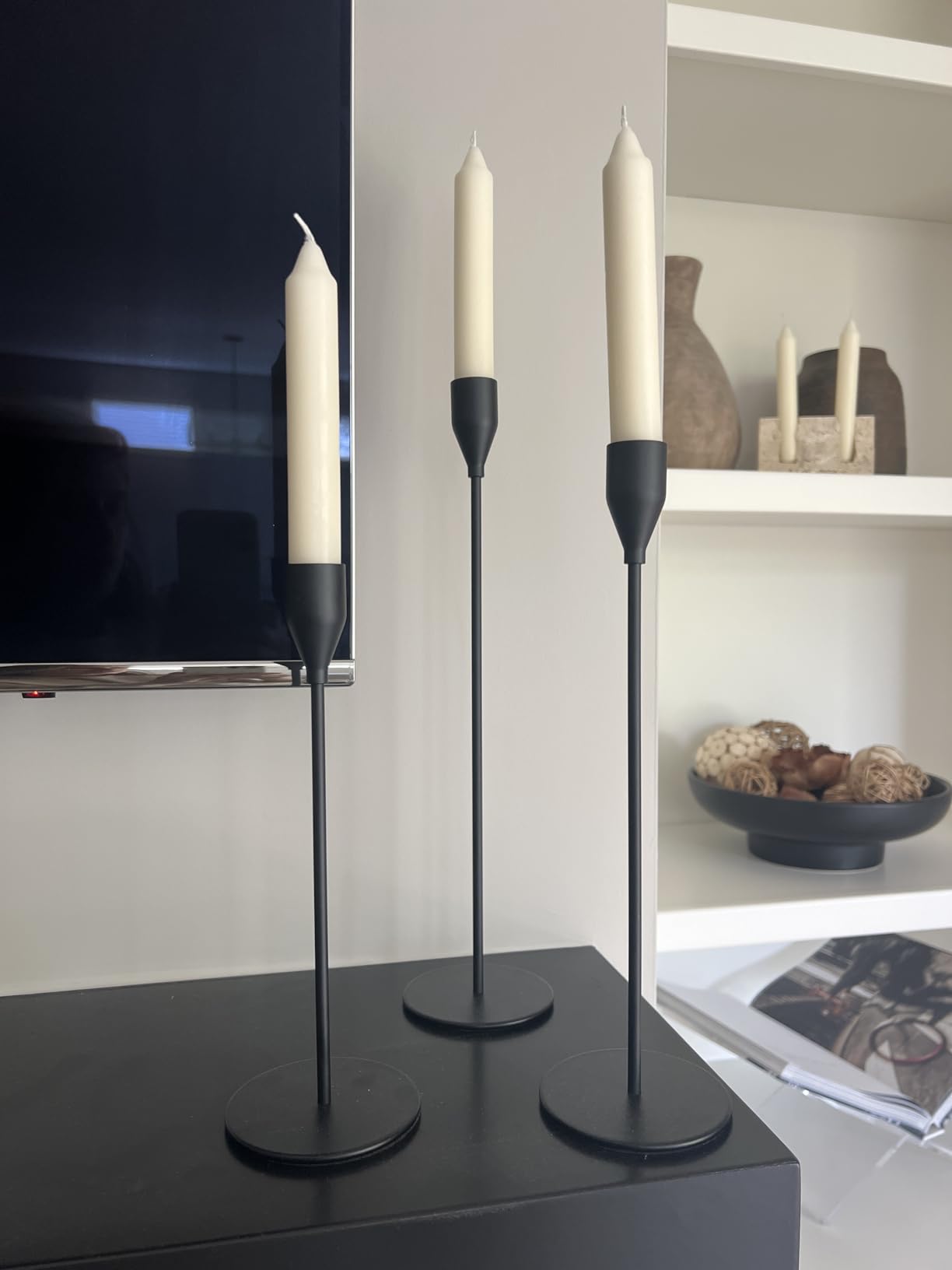 Matte Black Candle Holders Set of 3 for Taper Candles, Decorative Candlestick Holder for Wedding, Dinning, Party, Fits 3/4 inch Thick Candle&Led Candles (Metal Candle Stand) customer photo 1