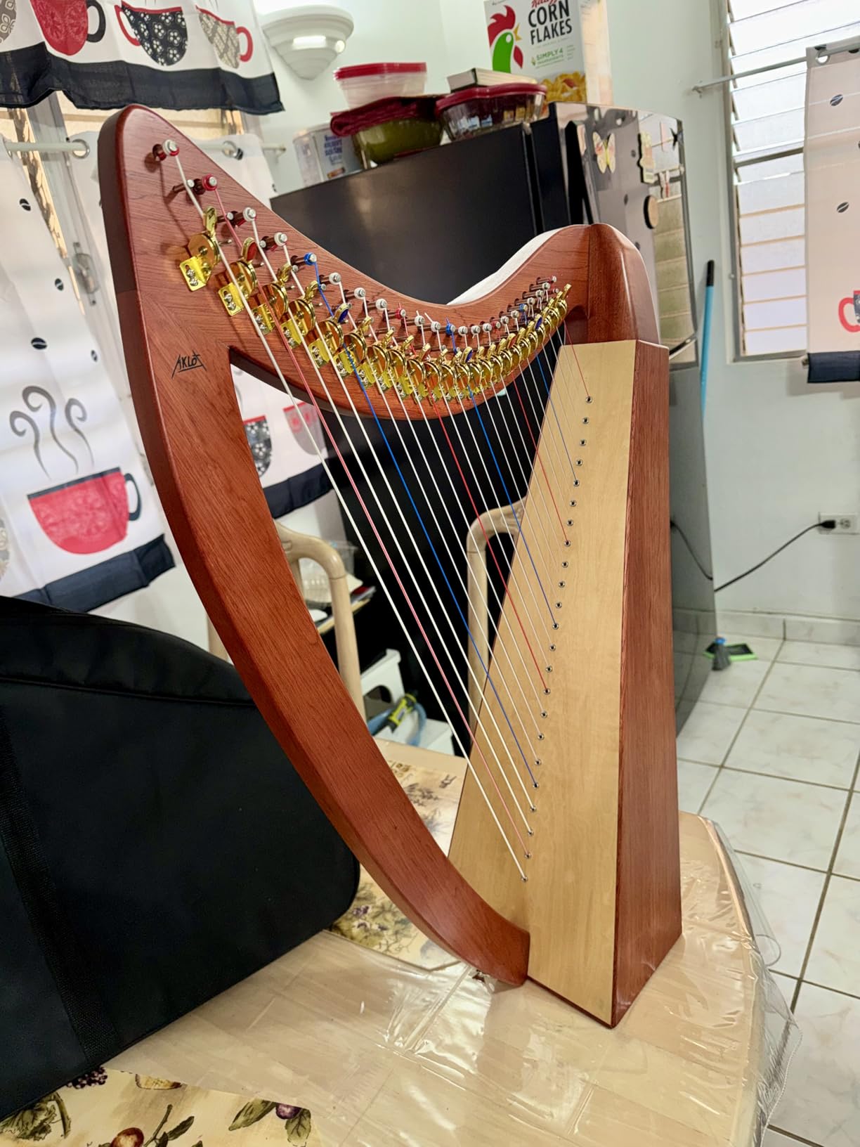 AKLOT Harp 15 Strings Mahogany Harp 22 Inch Height for Adult Kids Beginner with Tuning Wrench, Black Gig Bag, Strap, Spare Strings customer photo 1