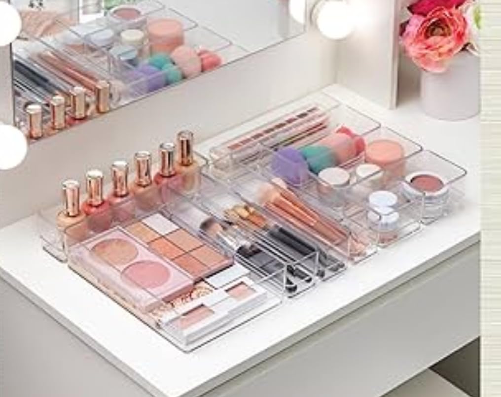 STORi SimpleSort 10-Piece Stackable Clear Drawer Organizer Set | Multi-size Trays | Makeup Vanity Storage Bins and Office Desk Drawer Dividers | Made in USA customer photo 1