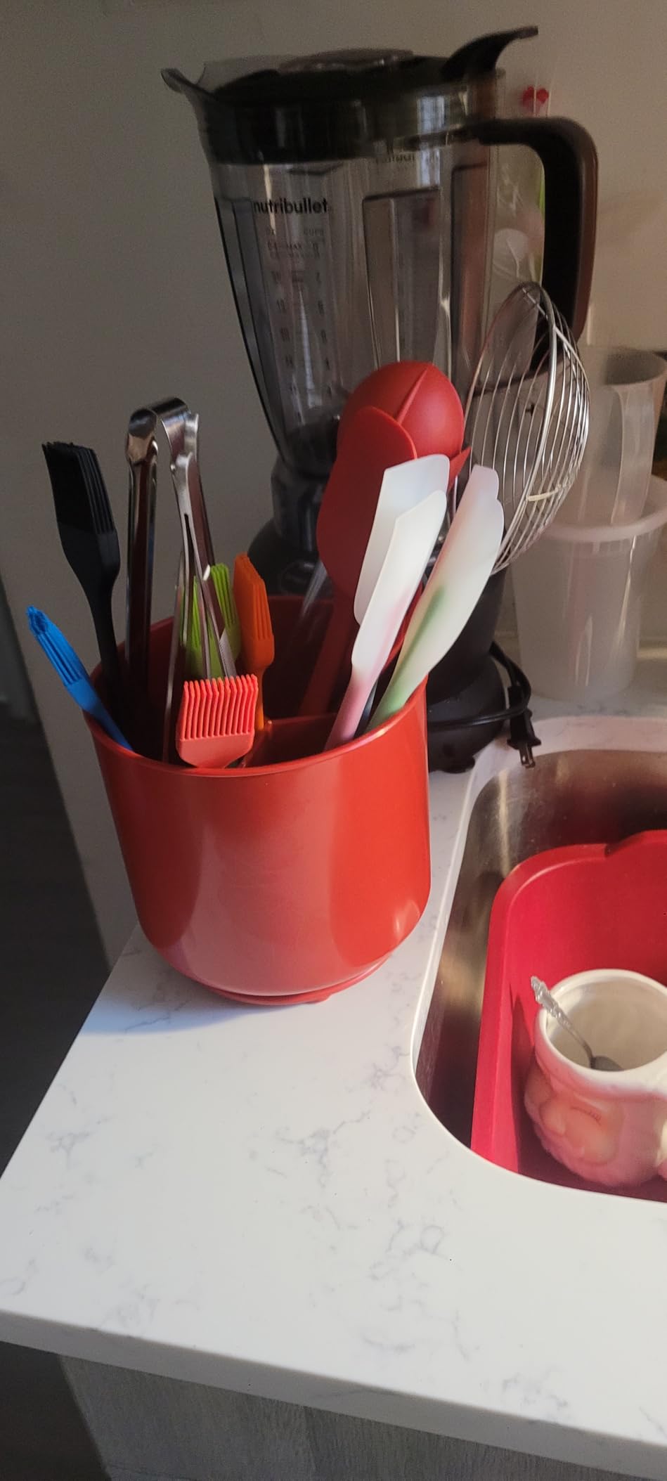 Cooler Kitchen Jumbo Extra Large Sturdy Rotating Black Utensil Holder Caddy with No-Tip Weighted Base, and Gripped Insert - Rust Proof and Dishwasher Safe customer photo 1