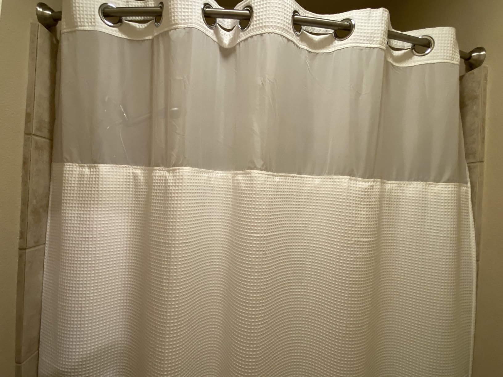 River Dream Linen Fabric Shower Curtain Set, Cotton Blend, Waffle Weave, with Snap in Replacement Liner, 71 x 74 inches customer photo 1