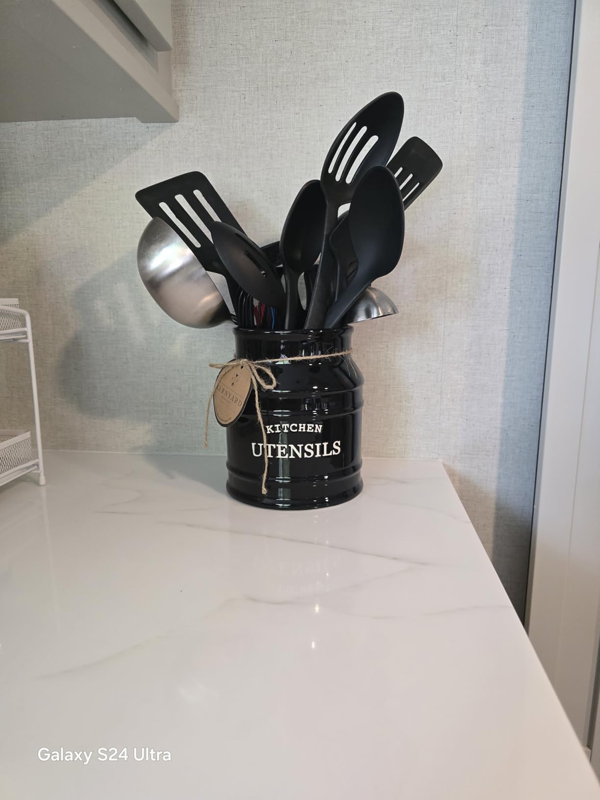 Barnyard Designs Ceramic Farmhouse Utensil Holder for Kitchen Counter, Large Rustic Utensil Crock, Countertop Cooking Tool Spatula Organizer, 6.75