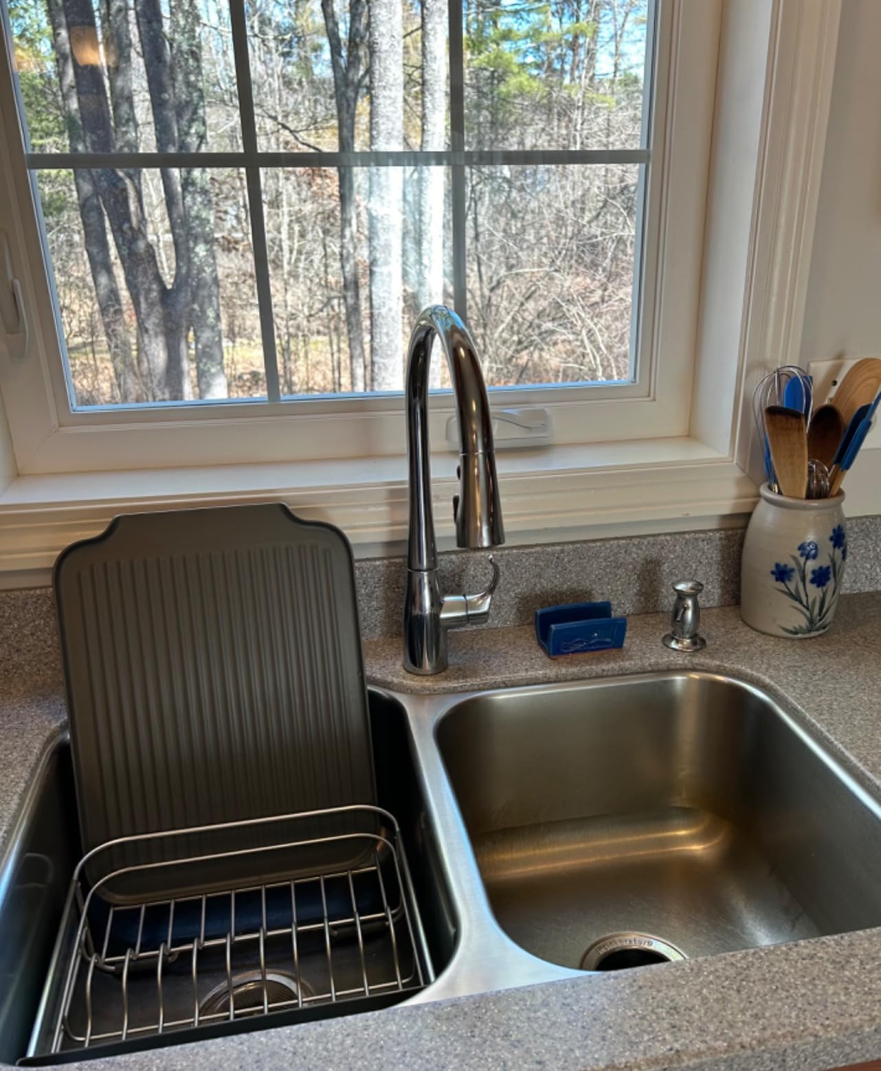 KitchenAid Compact, Space Saving Rust Resistant Dish Rack, with Angled Self Draining Drain Board and Removable Flatware Caddy, 16.06-Inch, Gray customer photo 2