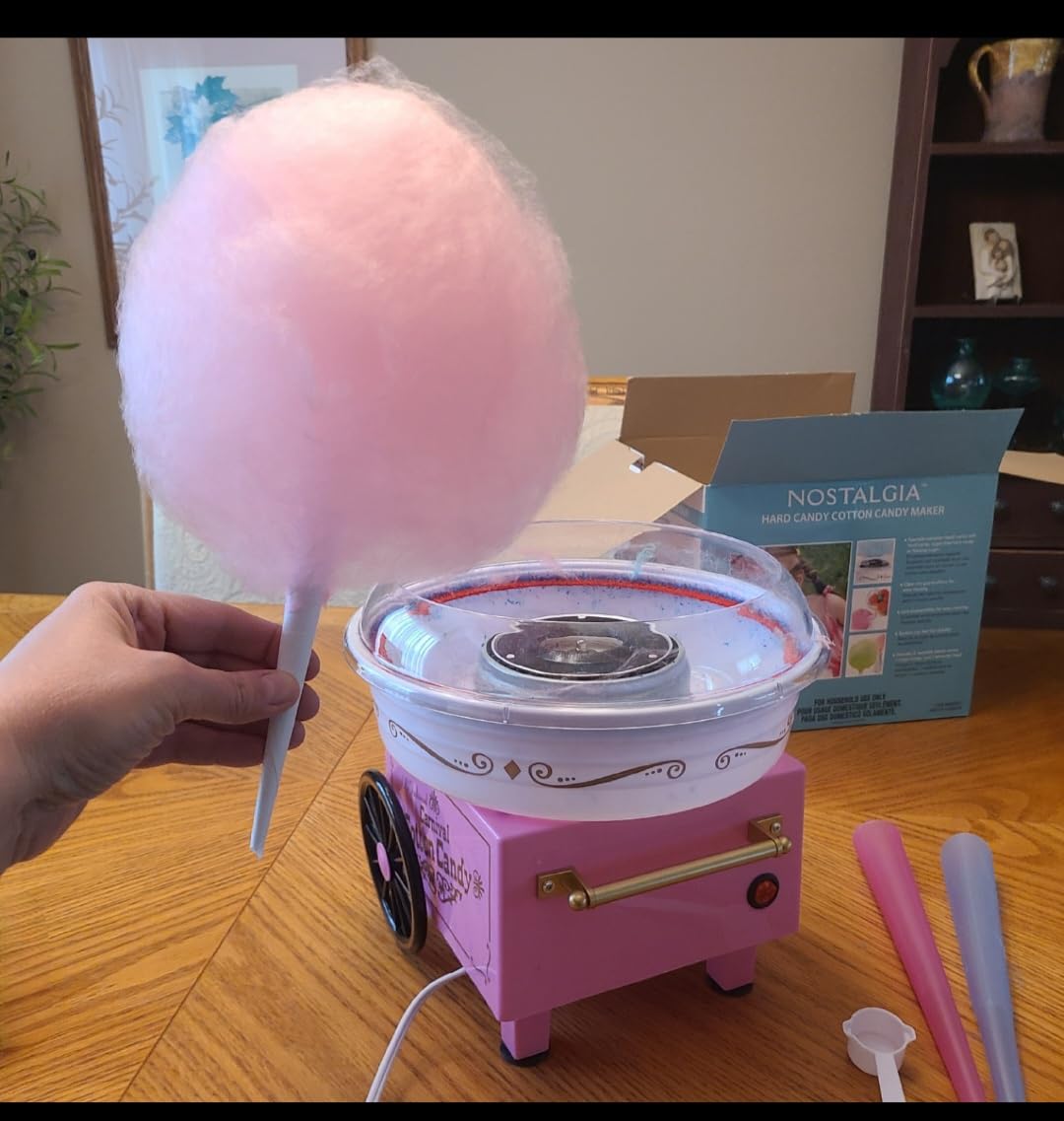 Nostalgia Vintage Cotton Candy Machine - Countertop Cotton Candy Maker With 2 Reusable Cones & 1 Sugar Scoop - Use Hard Candy or Sugar to Create Fluffy, Delicious Treats in Minutes-Pink customer photo 2