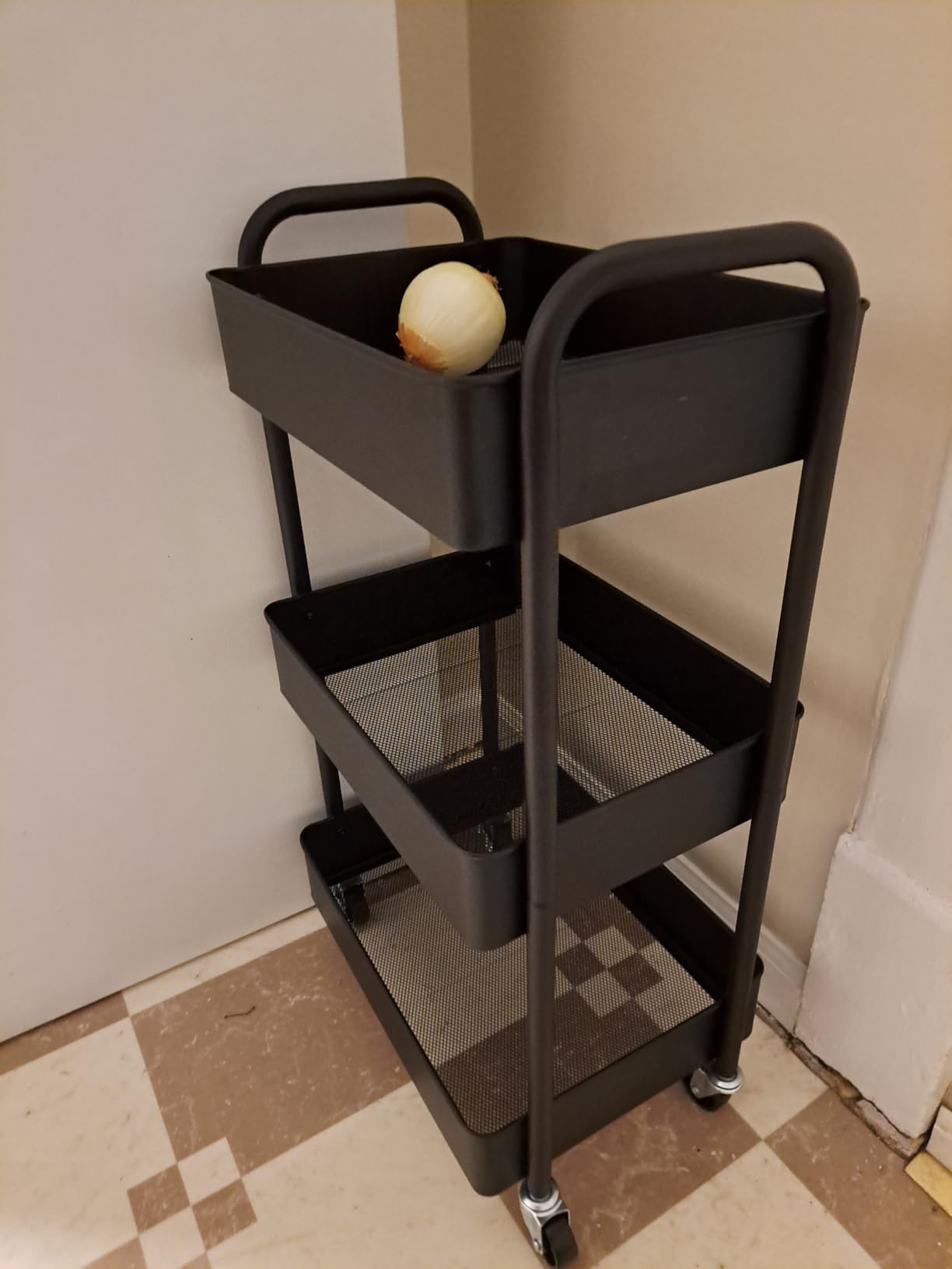 CAXXA 3-Tier Rolling Metal Storage Organizer - Mobile Utility Cart, Kitchen Cart with Caster Wheels (Black) customer photo 2