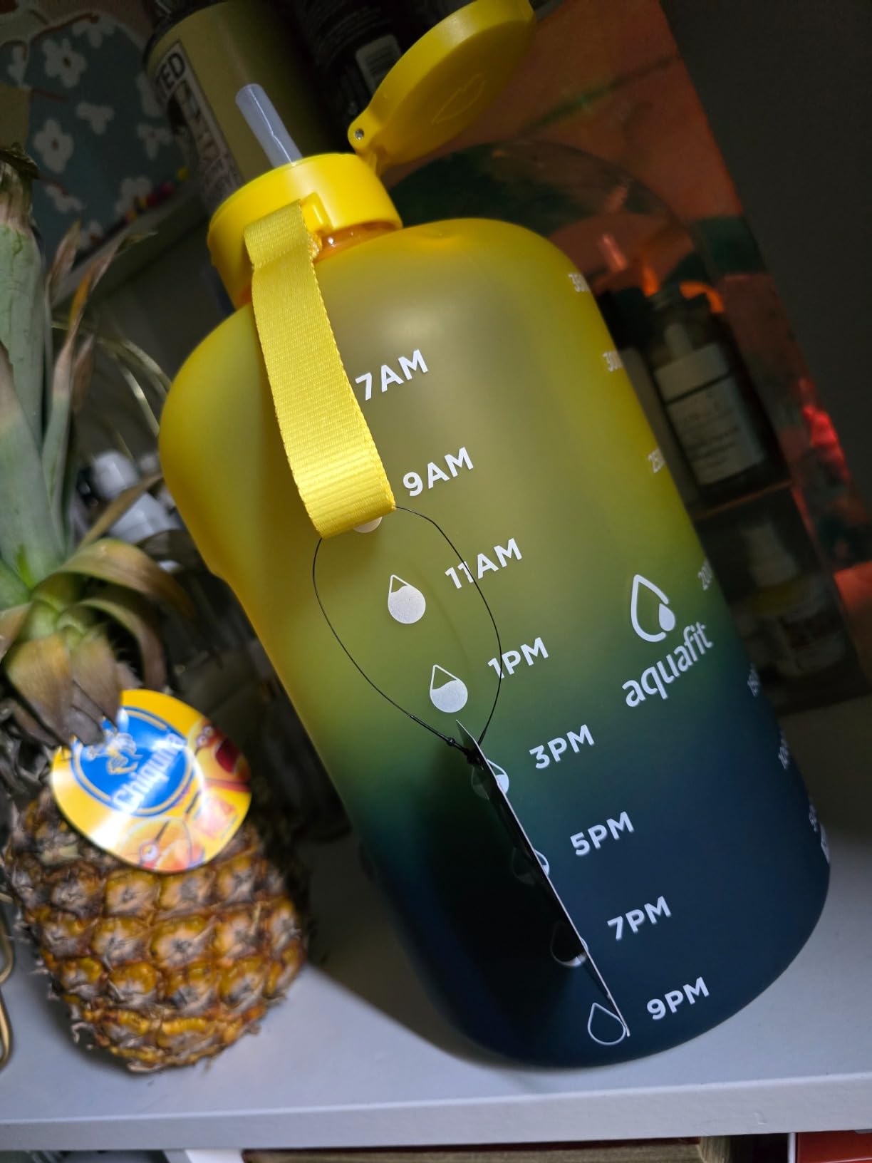 AQUAFIT 1 Gallon Water Bottle with Time Marker - Straw & Chug Lid - BPA Free Gym Water Bottle with Straw - Big Gallon Jug (Gray, 128 oz - 2 Lids) customer photo 2