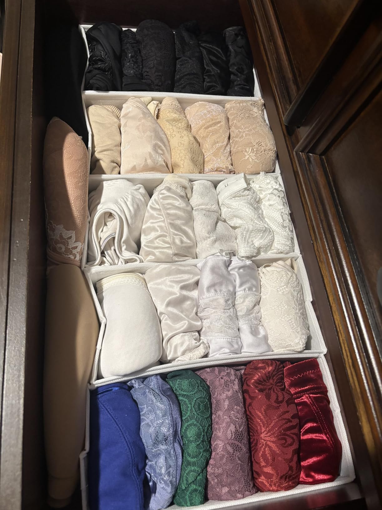 Criusia 3 Pack Sock Underwear Drawer Organizer Dividers, 64 Cell Fabric Foldable Dresser Organizer for Closet Organizers and Storage Boxes for Organizing Socks, Underwear, Ties (16+24+24 Cell, Gray) customer photo 2