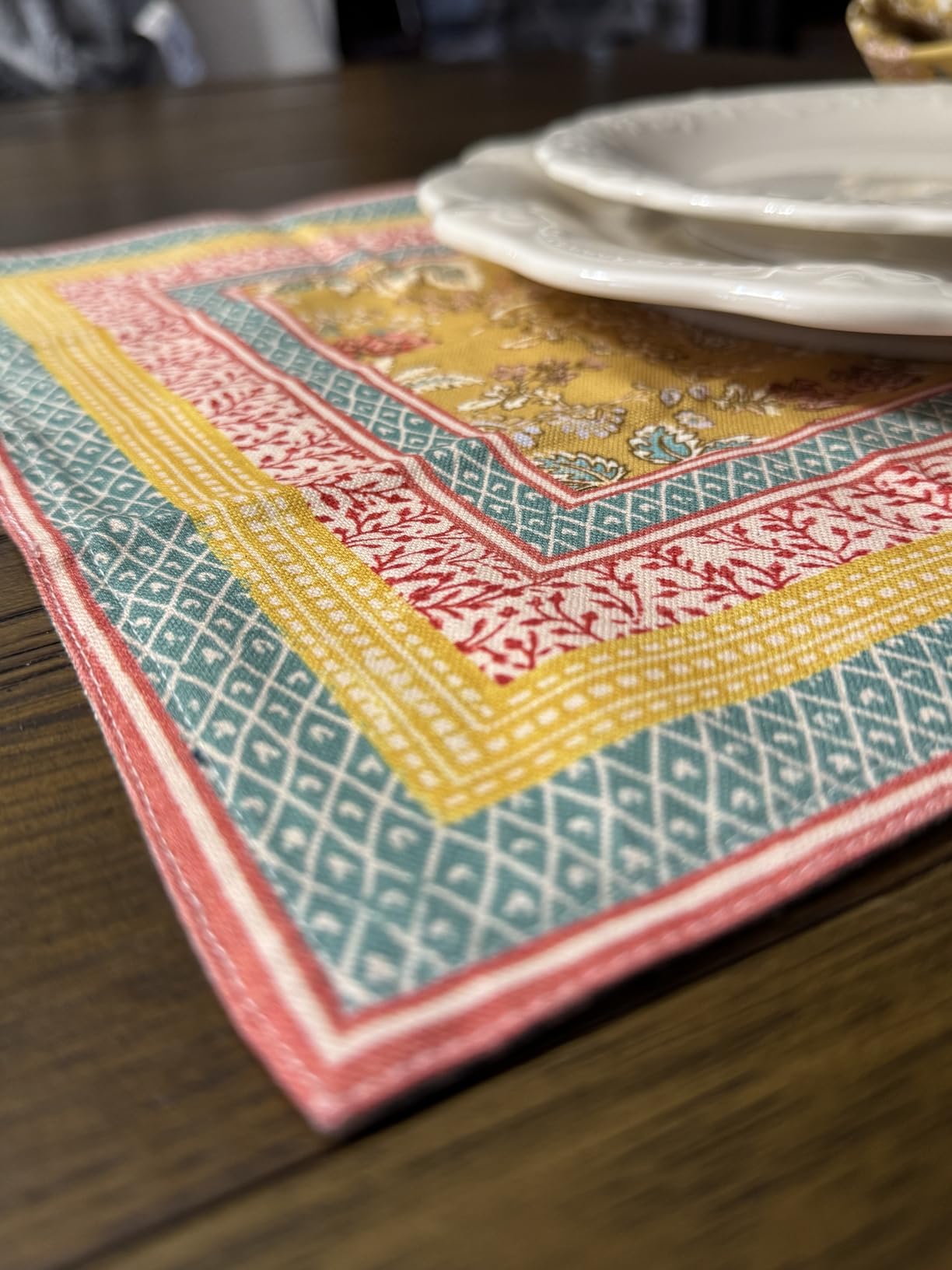 Maison d' Hermine Placemats Set of 4 100% Cotton Washable Cloth Place Mats Reusable Table Mats for Kitchen Dining Party Wedding Hotel Home Restaurant Spring Summer (Marquise, 13