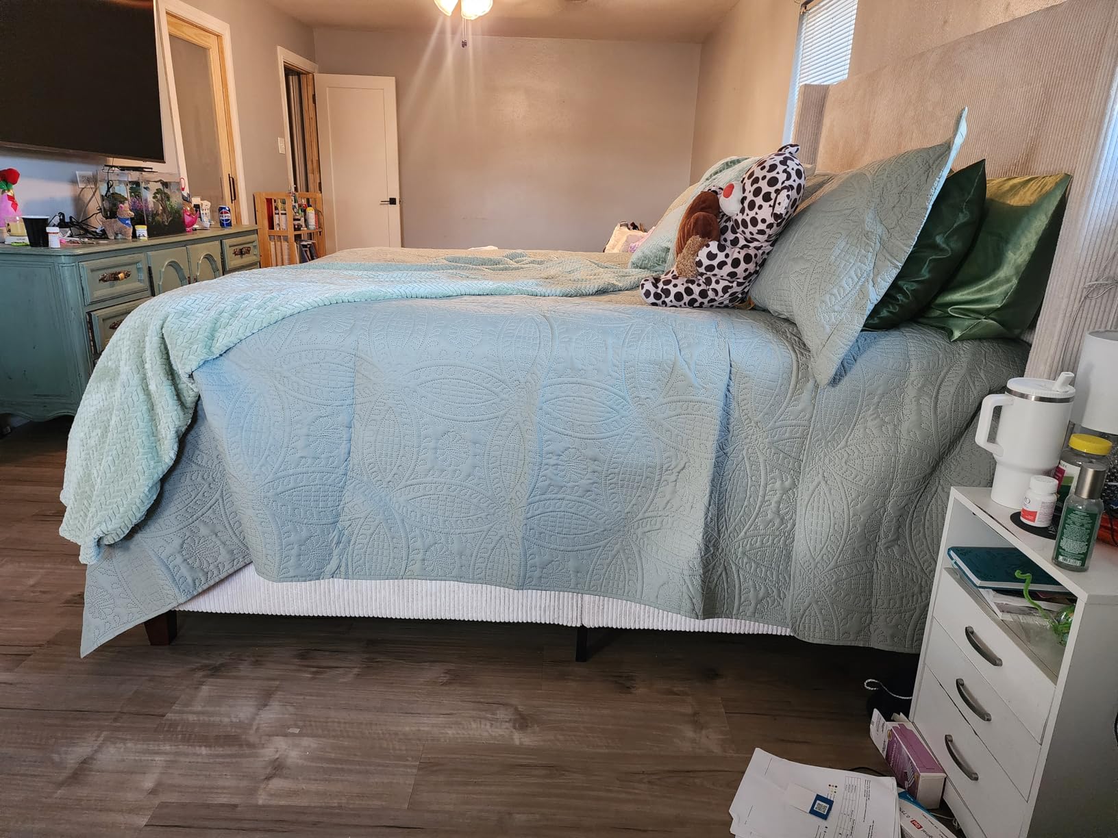 Love's cabin Quilts for Queen Bed Blue Bedspreads - Soft Bed Summer Lightweight Bedspread Comforter - Modern Style Coin Pattern Coverlet for All Season - 3 Pieces (1 Quilt, 2 Pillow Shams) customer photo 1