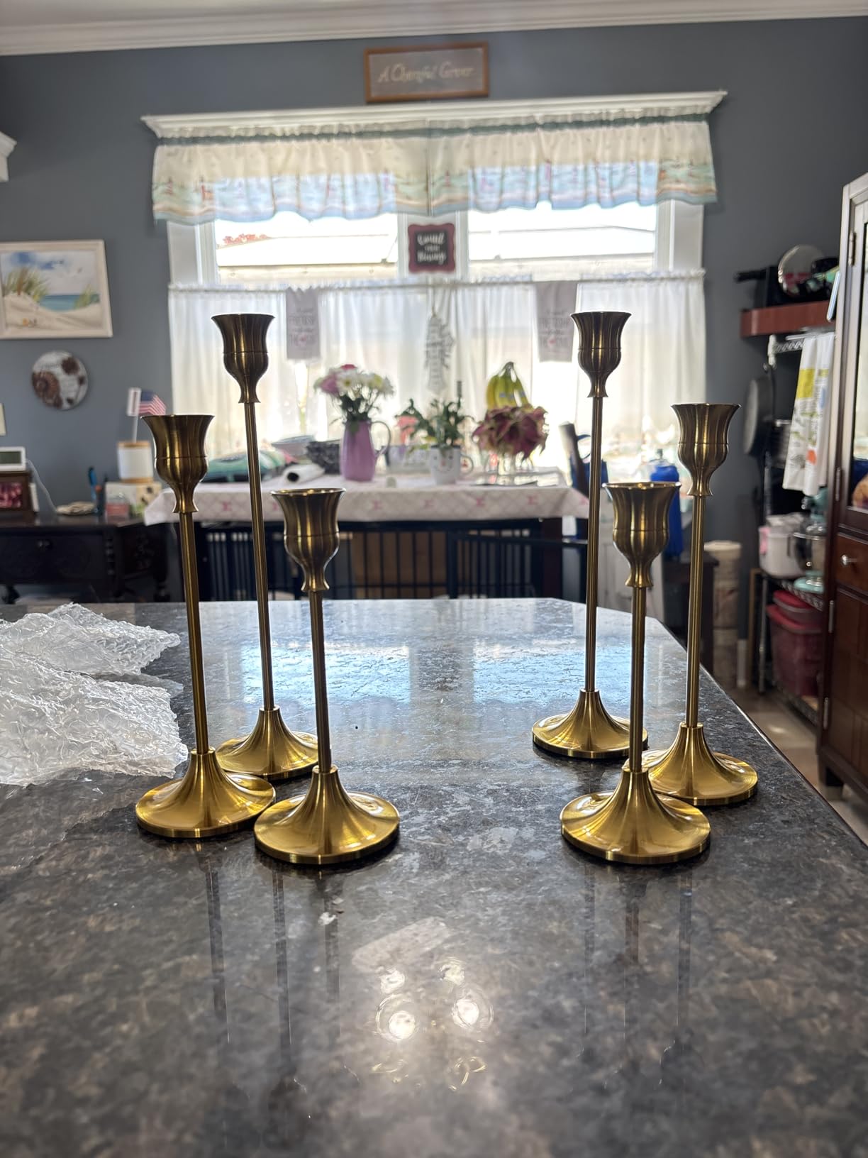 2 Sets(6 Pcs) Brass Gold Metal Taper Candle Holders Candlestick Holders, Vintage Modern Decorative Centerpiece Candlestick Holders for Table Mantel Wedding Housewarming Gift customer photo 1