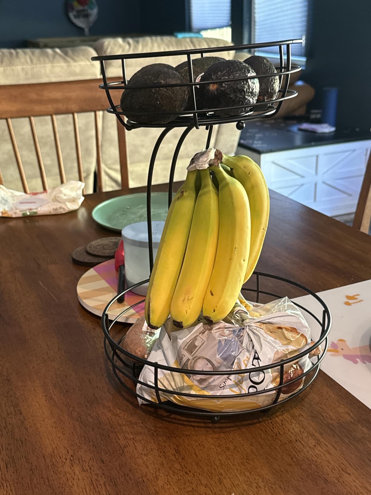 Auledio Iron 2-Tier Countertop Fruit Vegetables Basket Bowl Storage With Banana Hanger, Black, 64 ounces customer photo 2
