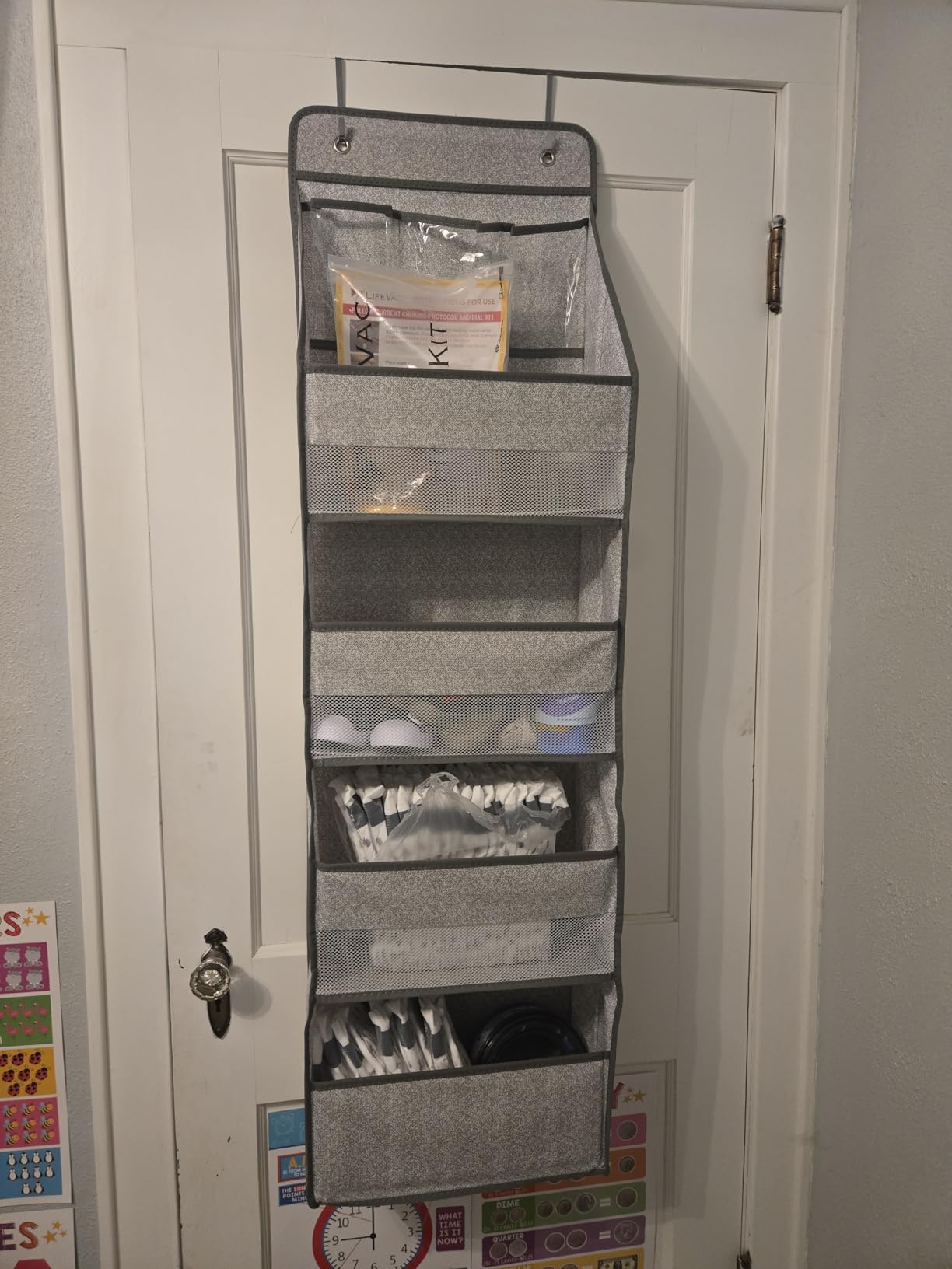 Univivi 6-Shelf Over Door Hanging Organizer Fabric Baby Door Storage with 5 Extra Large Capacity Pockets Behind the Door Hanging Storage Organizers Easy Install Door Storage for Baby Essential (Beige) customer photo 1