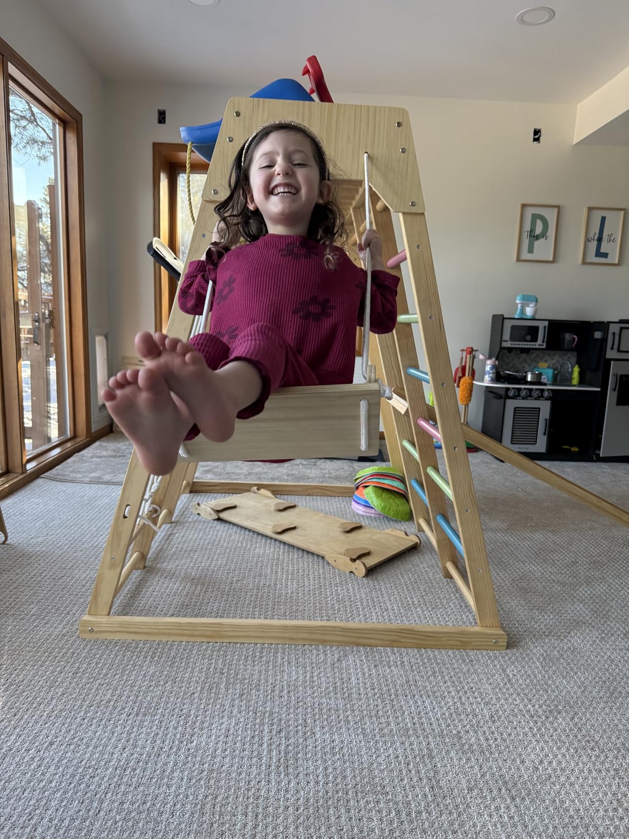 Avenlur Indoor Playground Jungle Gym - Magnolia 6-in-1 Montessori Wooden Indoor Playground for Kids & Toddlers Ages 2-6 - Waldorf Toys, Rope Ladder, Indoor Swing, Baby Slide, Rock Climbing Wall, More customer photo 2