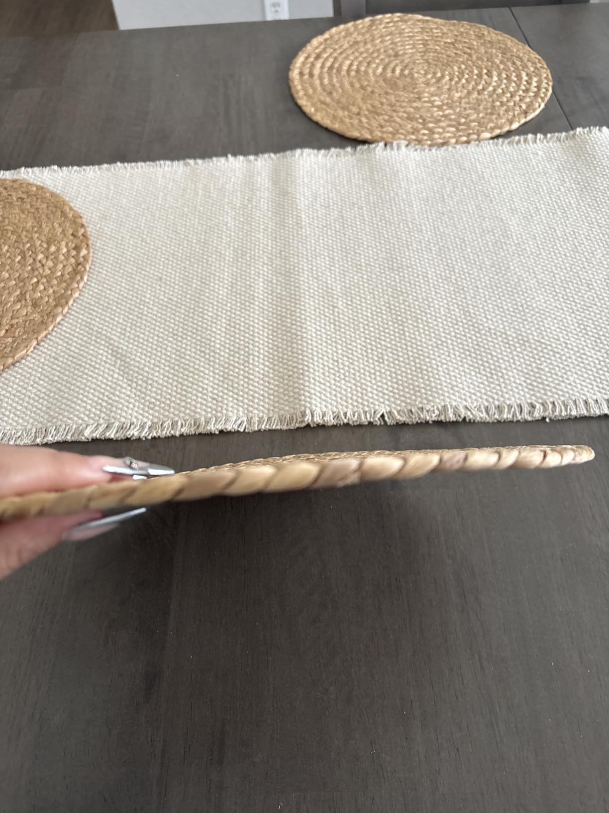 Woven Placemats Round Placemats Set of 6, 13.5 Inch Wicker Placemat Circle Rattan Placemats Farmhouse Boho Braided Natural Water Hyacinth Place Mats for Indoor & Outdoor Table Decor customer photo 2
