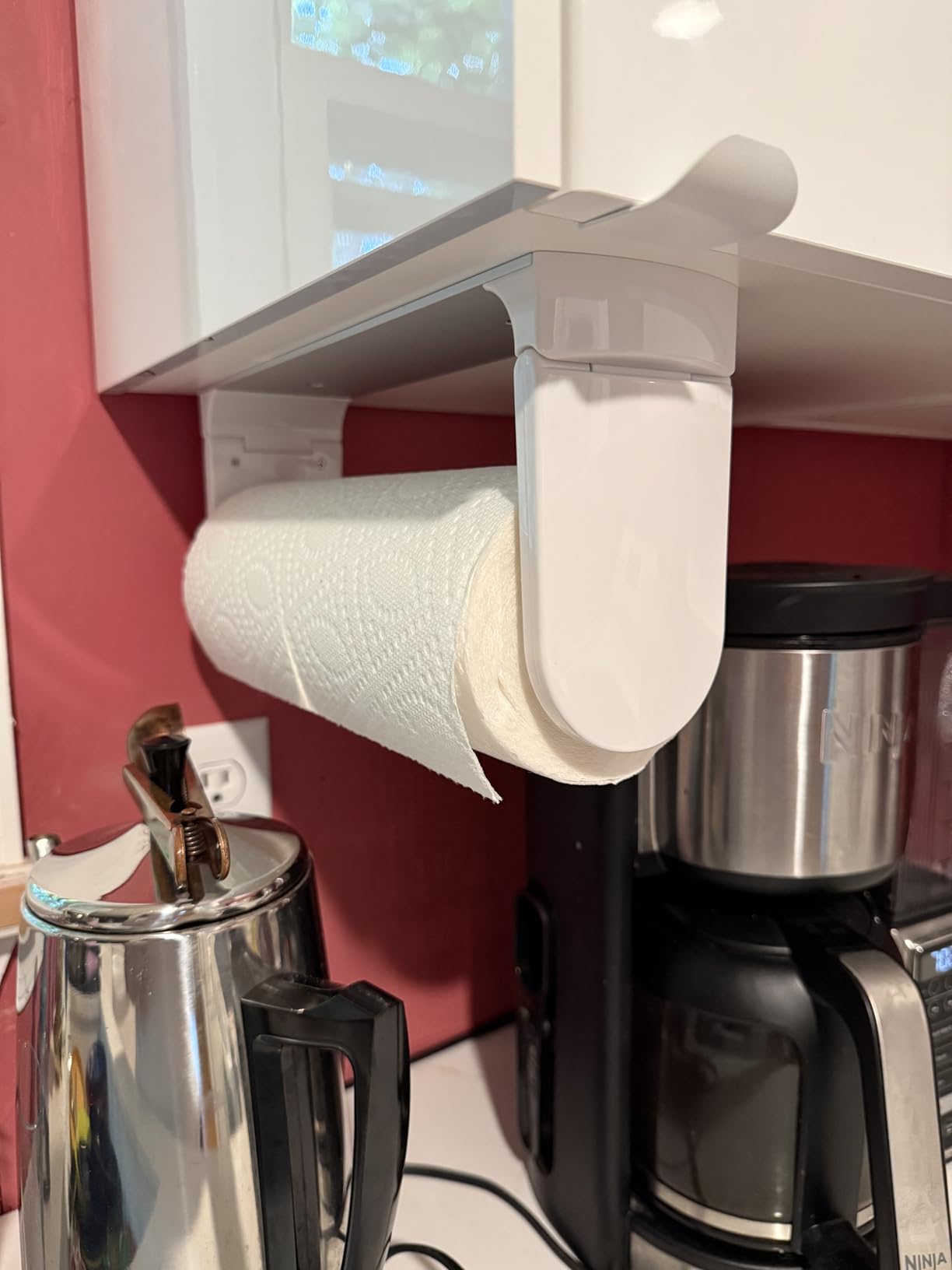 simpletome ONE Hand Paper Towel Holder Under Cabinet (Pearl Chrome Silver) | tension arms, tear one/more sheets at one time | aluminum alloy+abs | adhesive or drilling for wall/cabinet | for 28cm roll customer photo 1