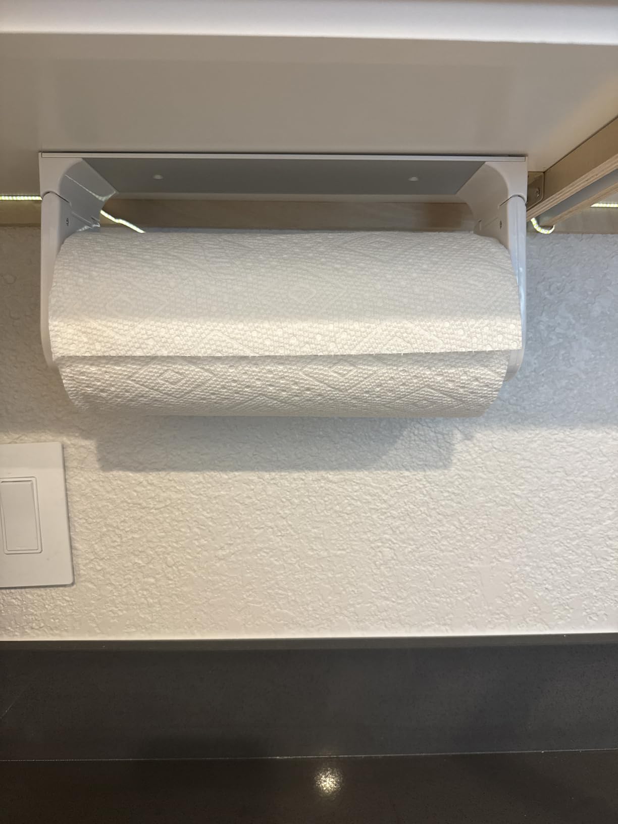 simpletome ONE Hand Paper Towel Holder Under Cabinet (Pearl Chrome Silver) | tension arms, tear one/more sheets at one time | aluminum alloy+abs | adhesive or drilling for wall/cabinet | for 28cm roll customer photo 2