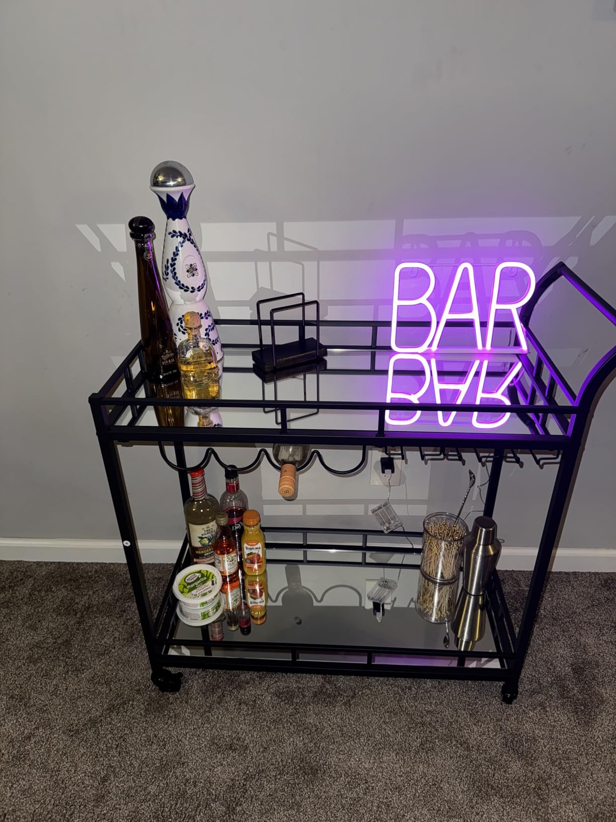 VASAGLE Bar Cart Gold, Home Bar Serving Cart, Wine Cart with 2 Mirrored Shelves, Wine Holders, Glass Holders, for Kitchen, Dining Room, Gold customer photo 1