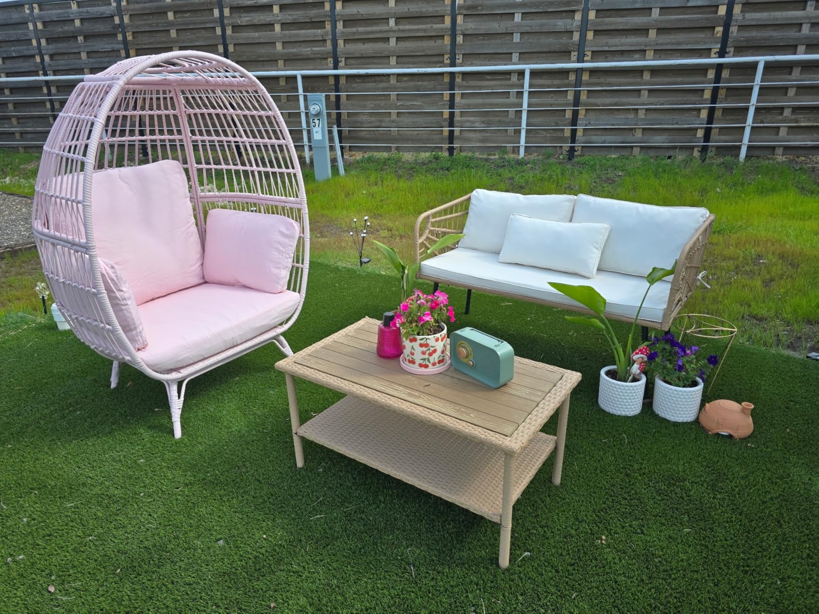 Best Choice Products Wicker Egg Chair, Oversized Indoor Outdoor Lounger for Patio, Backyard, Living Room w/ 4 Cushions, Steel Frame, 440lb Capacity - Ivory customer photo 1