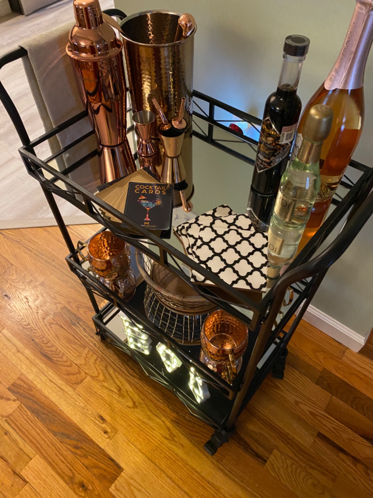 Kate and Laurel Ketia Modern Metal Bar Cart; 23 x 13 x 34; Black; Glamorous Three Tier Bar Cart for Display and Storage customer photo 2