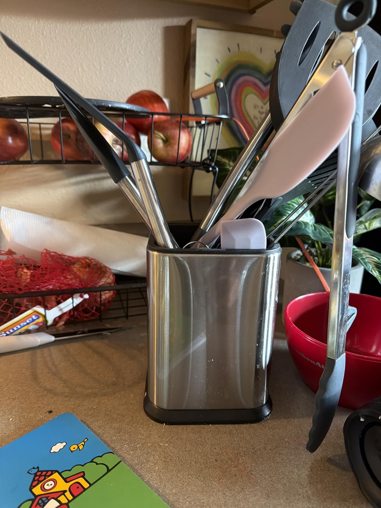 RedCall Stainless Steel Kitchen Utensil Holder for Countertop, Spoon Spatula Organizer, Modern Rectangular Large Cooking Utensil Caddy Counter, Utensil Crock Silver customer photo 1