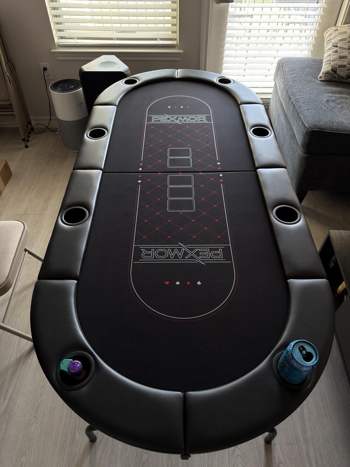 PEXMOR 8 Player Foldable Poker Table, Folding Texas Hold'em Blackjack Casino Game Table w/Deeper Stainless Steel Cup Holders| Casino-Grade Felt| Water-Resistant Cushioned Rail, Fully Assembled customer photo 2