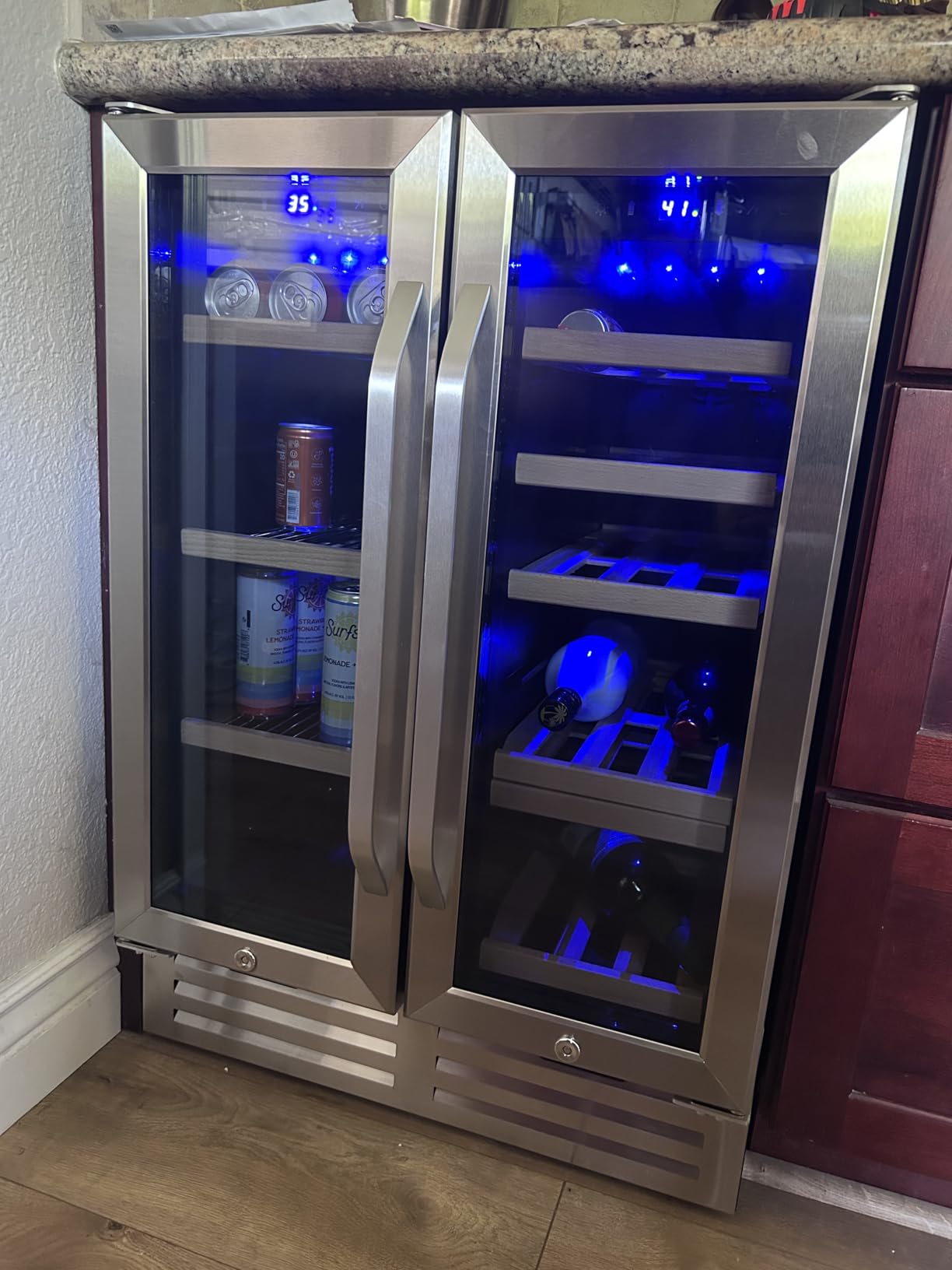 Wine and Beverage Refrigerator, 24 Inch Dual Zone Fridge with Glass Door, Built-In Cooler with Powerful and Quite Cool System/18 Bottles and 88 Cans Capacity Beverage Cooler customer photo 2