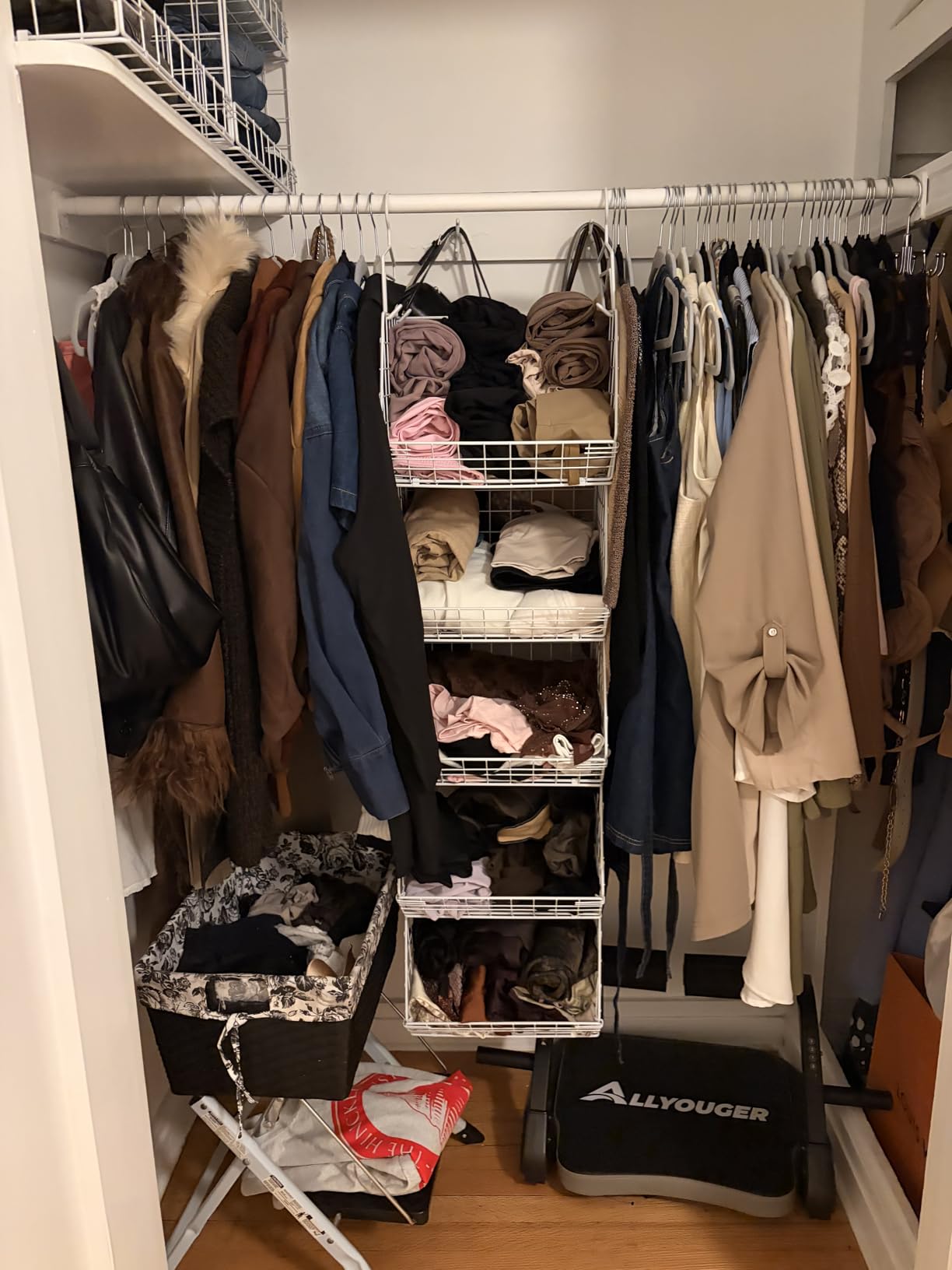 5 Tier Closet Hanging Organizer, Clothes Hanging Shelves with 4 Hanging Hooks 5 S Hooks, Wire Storage Basket Bins customer photo 1