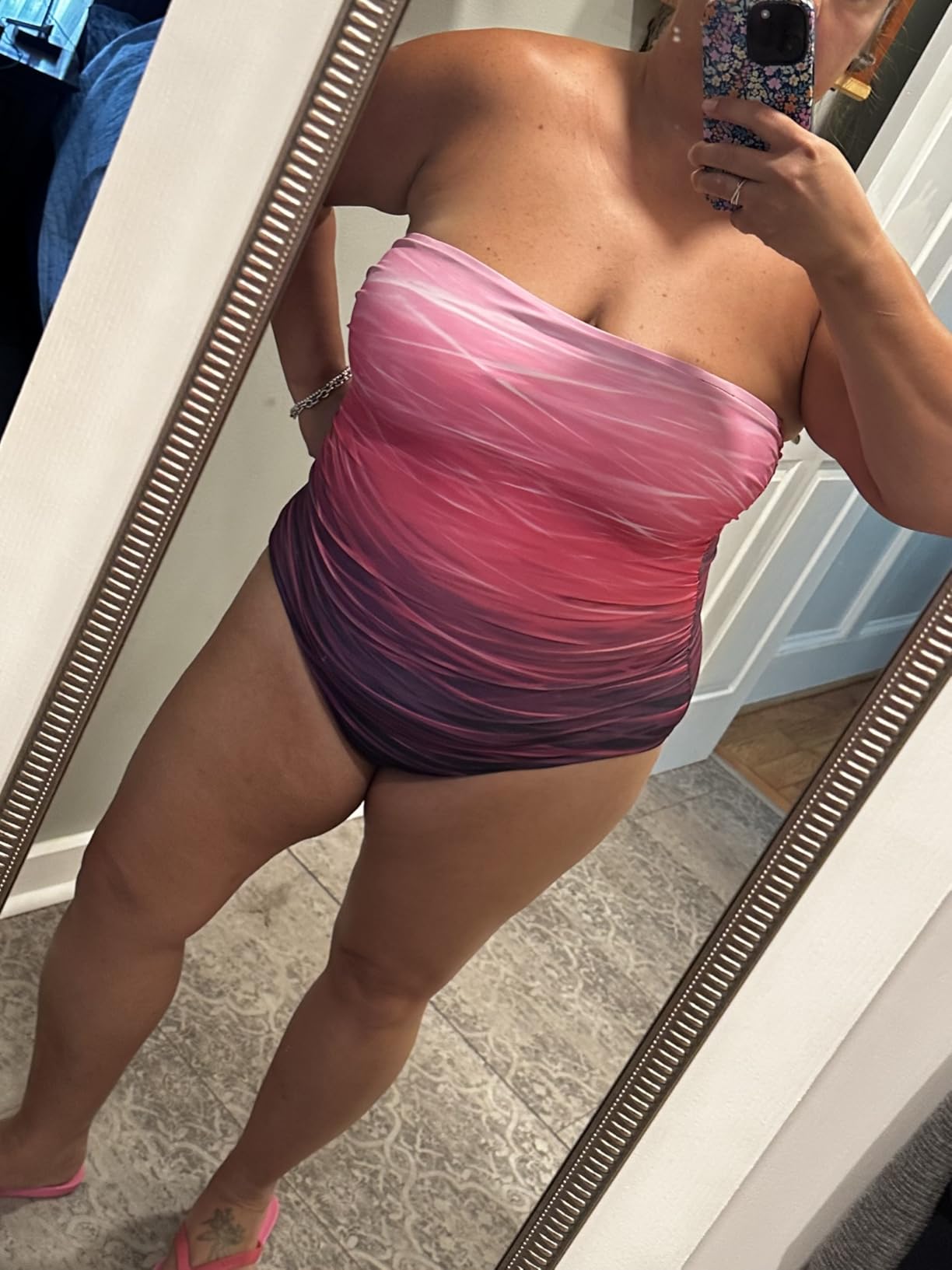 Holipick Women Tummy Control One Piece Swimsuits Strapless Bandeau Bathing Suits Slimming Halter Swimwear customer photo 1