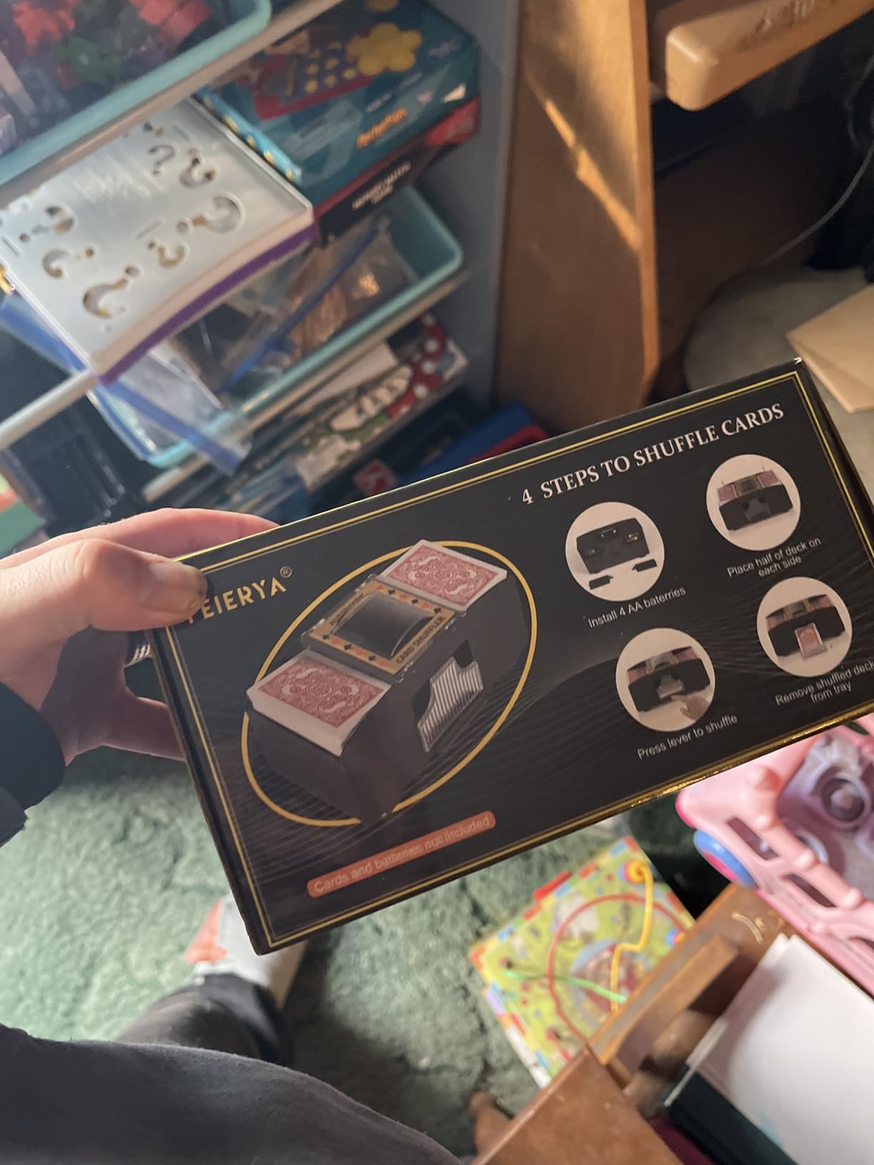 FEIERYA Automatic Card Shuffler 2 Deck,Battery-Operated Electric UNO Poker Shuffler,Playing Card Shuffler for Home Card Game,Travel customer photo 2