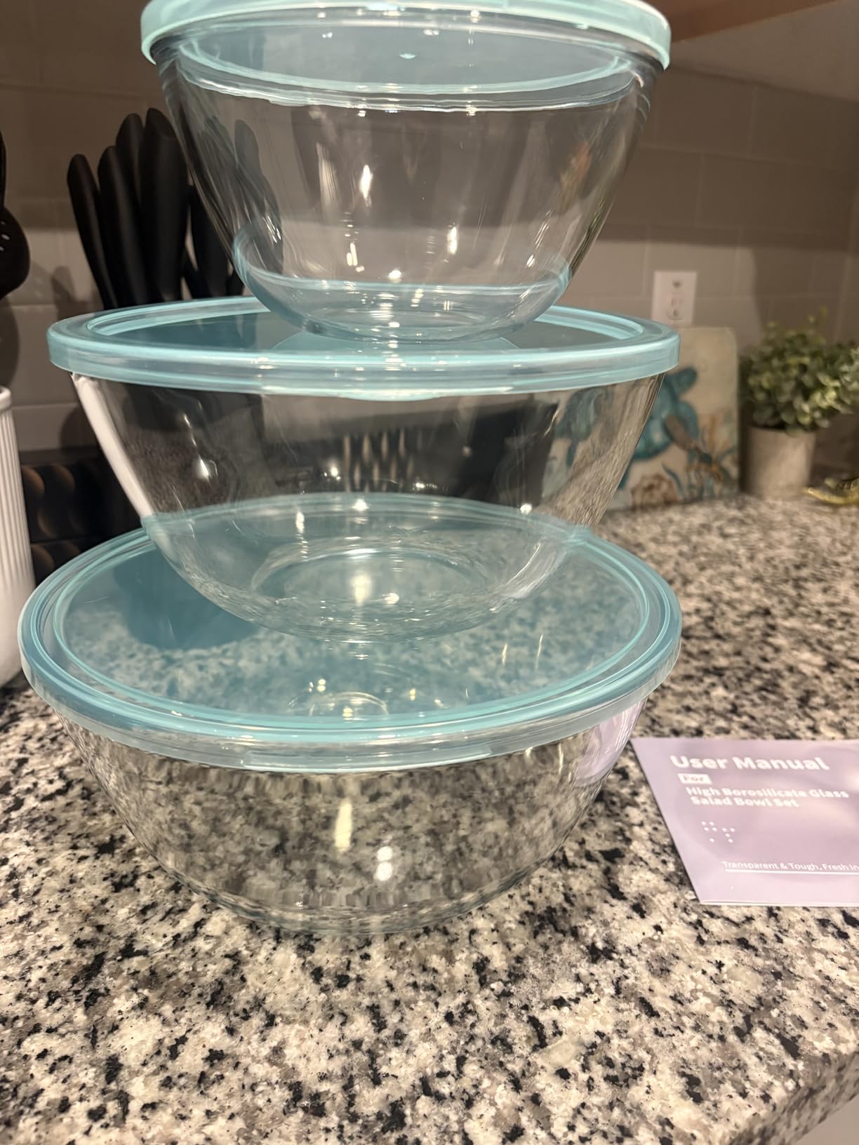 WhiteRhino Glass Mixing Bowls Glass Bowls with Lids Set(4.5QT,2.7QT, 1.1QT),Large Salad Bowls,glass mixing bowl Space-Saving Nesting Storage bowls for Cooking,Baking,Prepping,Dishwasher Safe customer photo 1