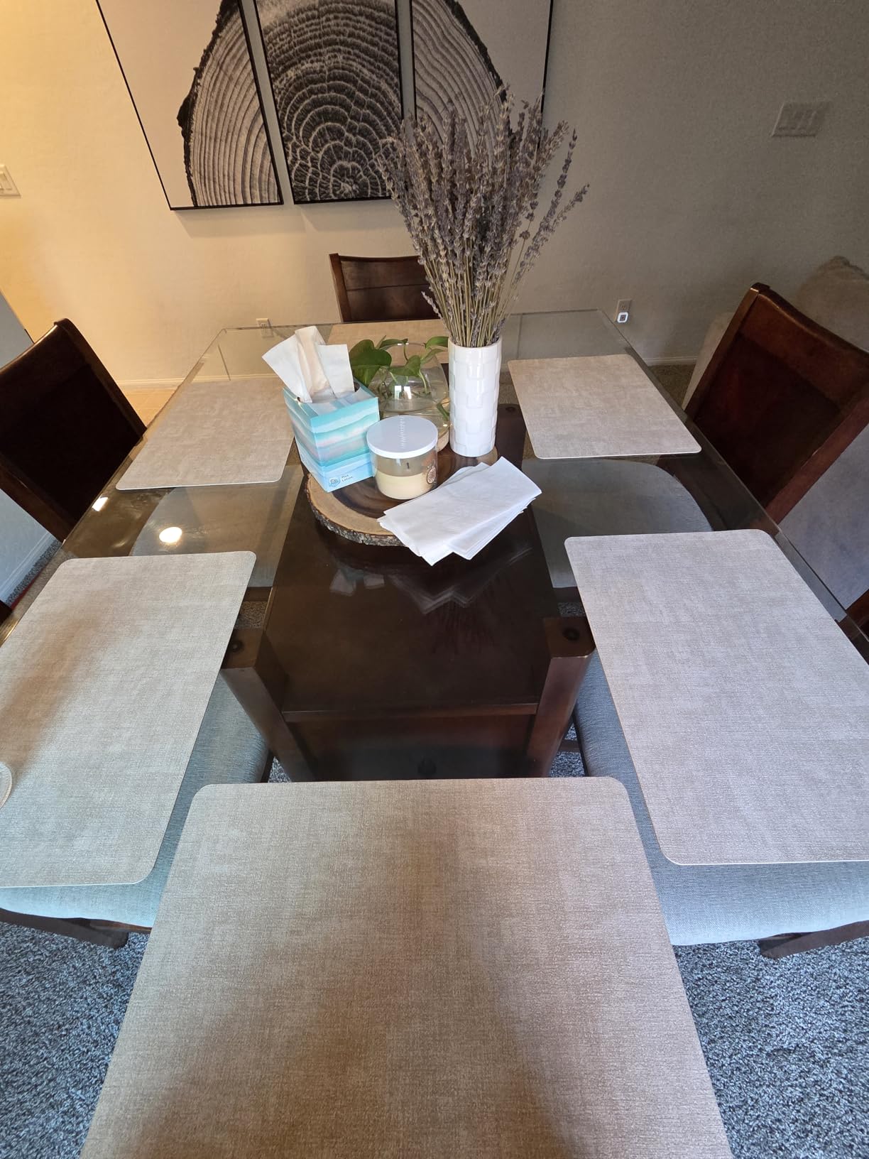 Maxpearl Faux Leather Placemats Set of 6 - Waterproof - Wipe Clean - Heat Resistant - Anti Slip Dining Table Place Mats, Suitable for Indoor & Outdoor Use, 17'' x 12'', Beige customer photo 1