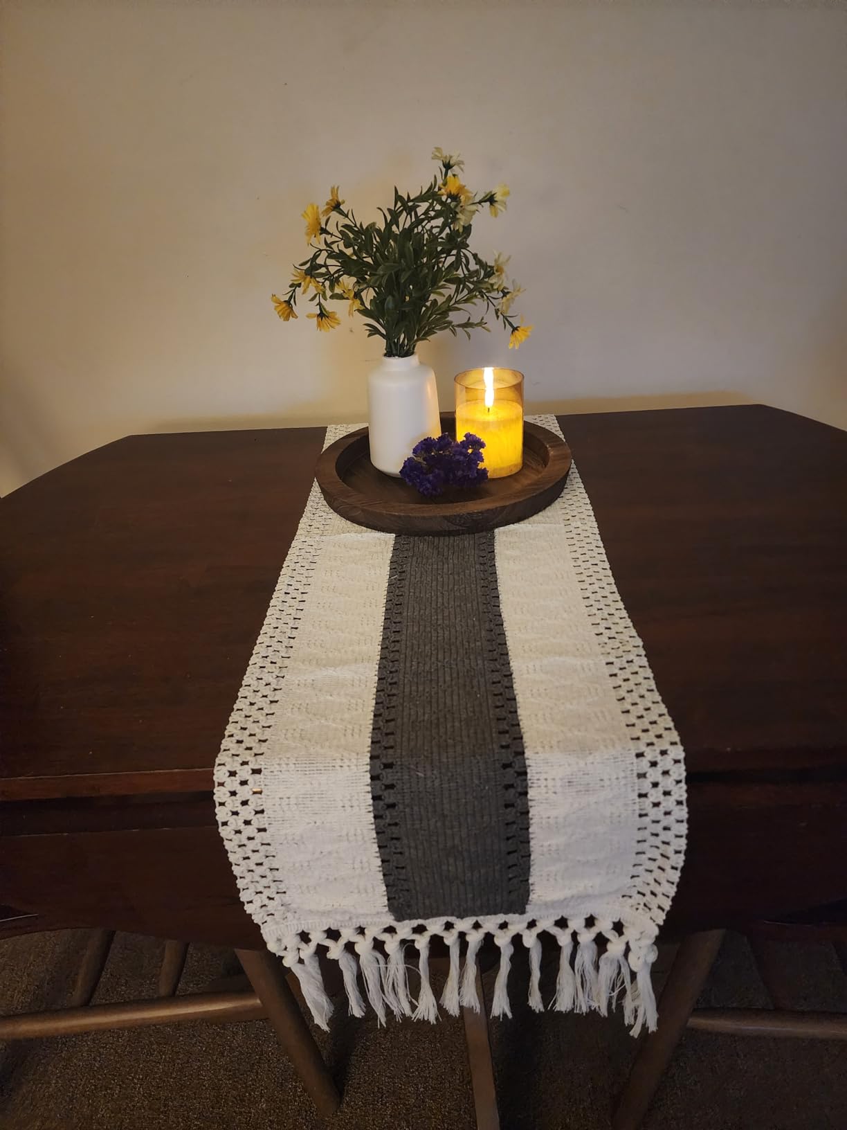 FEXIA Boho Table Runner for Home Decor with Tassels 72 Inches Farmhouse Long Pottery Barn Furniture Rustic Macrame Burlap Table Decoration for Living Room Bridal Shower (12x72 Inches) customer photo 2