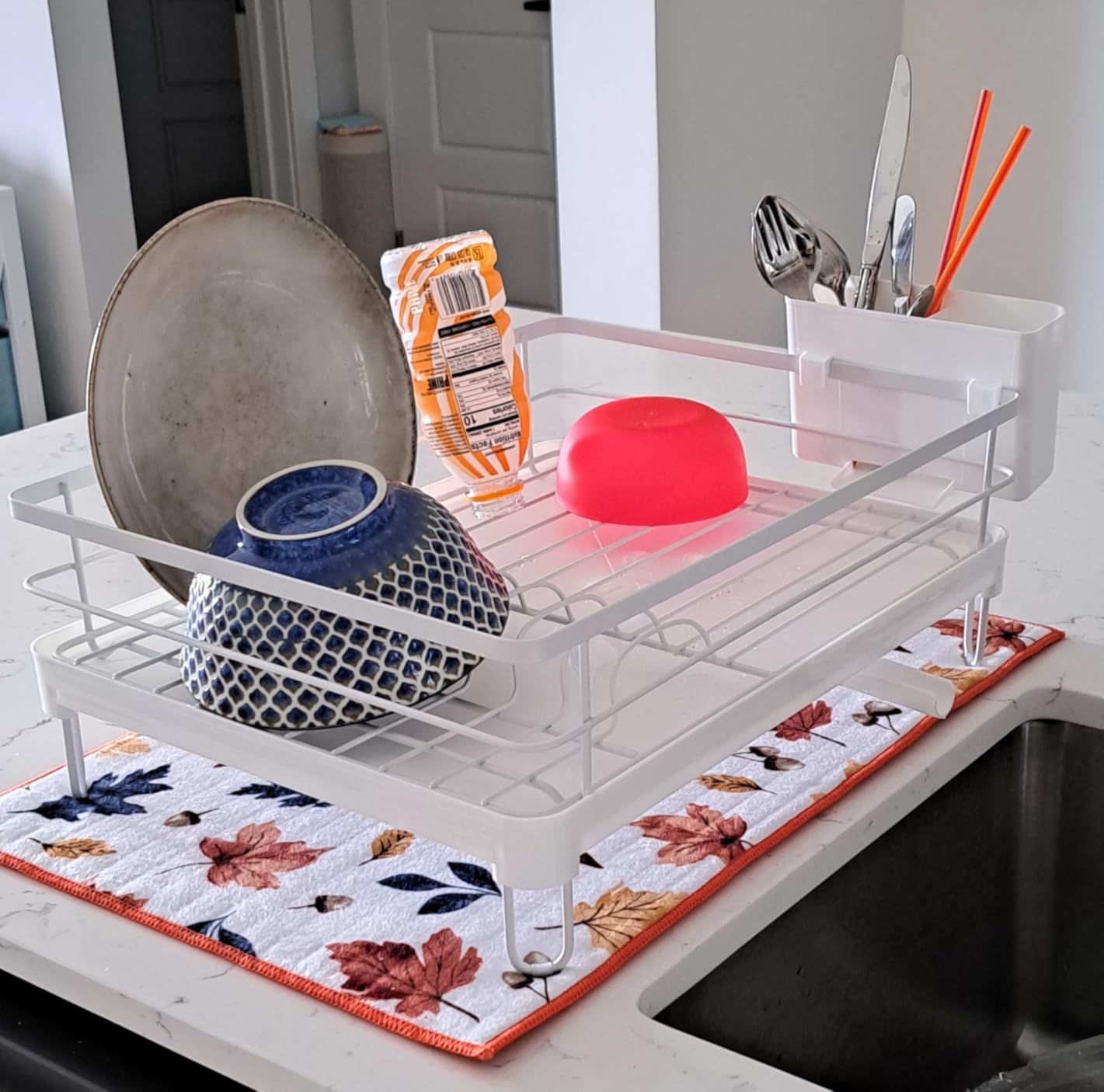 Kitsure Dish Drying Rack for Kitchen Counter, Stainless Steel Sink Organization and Storage Essentials with Cutlery Holder, Home and Appartment Decor, 12''W x 15.5''L, Black customer photo 2