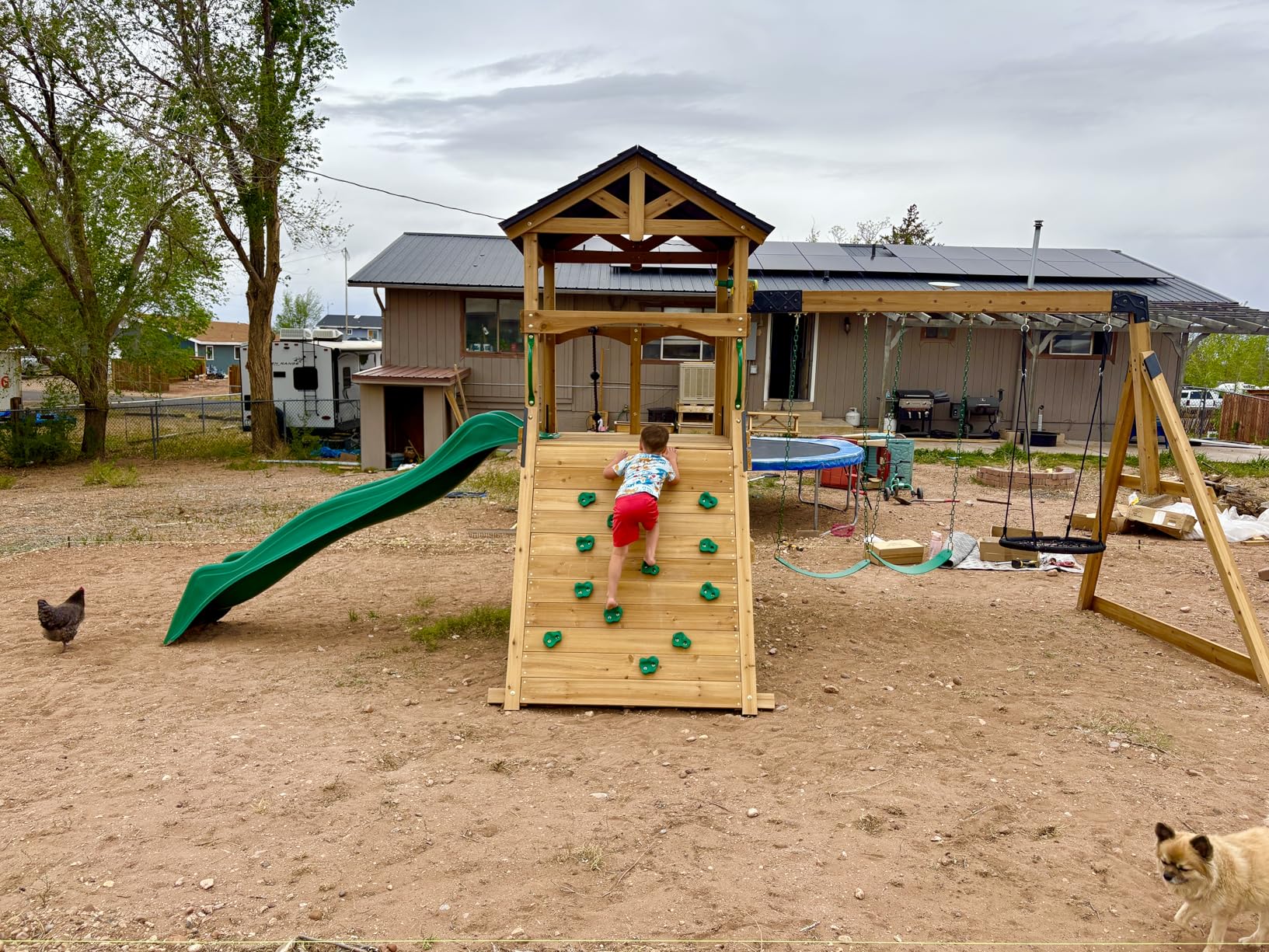 Backyard Discovery Endeavor II Cedar Wood Swing Set with Wave Slide, Play Deck, Double Rock Wall, Picnic Table, Climbing Wall, Belt Swings, Web Swing, Toy Telescope, Step Ladder, Outdoor Playset customer photo 1