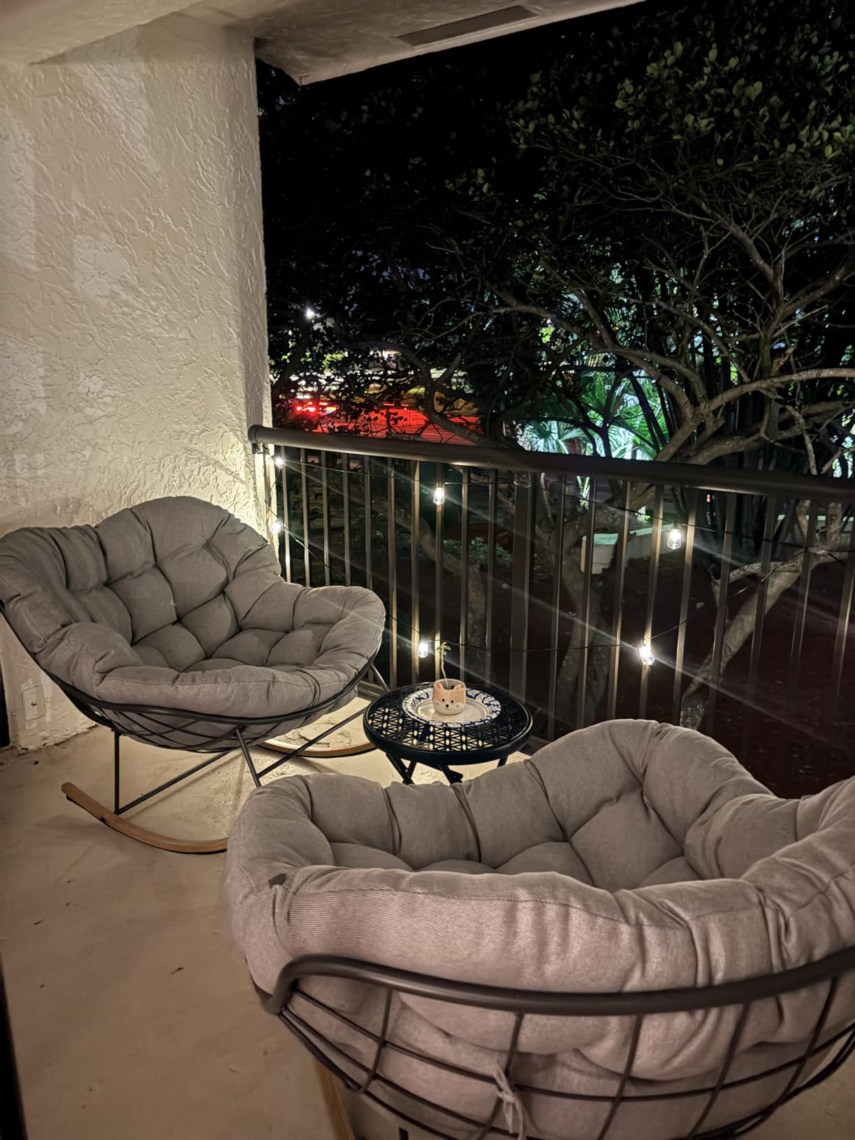 Grand patio Outdoor Rocking Chair, Oversized Papasan Rocking Chair with Thick Cushion, Indoor Outdoor Cozy Rocker for Balcony, Living Room, Patio, Gray customer photo 1