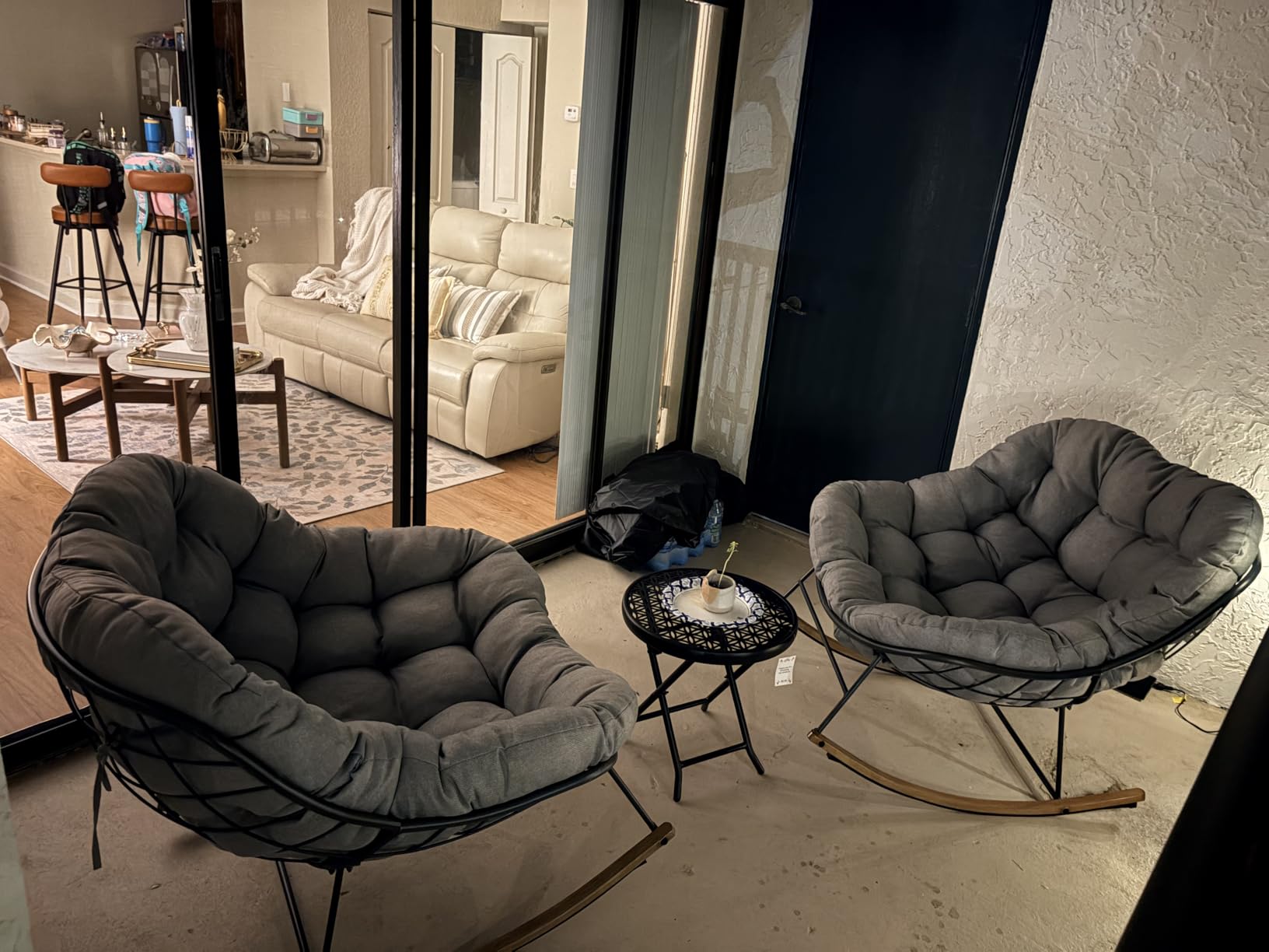 Grand patio Outdoor Rocking Chair, Oversized Papasan Rocking Chair with Thick Cushion, Indoor Outdoor Cozy Rocker for Balcony, Living Room, Patio, Gray customer photo 2