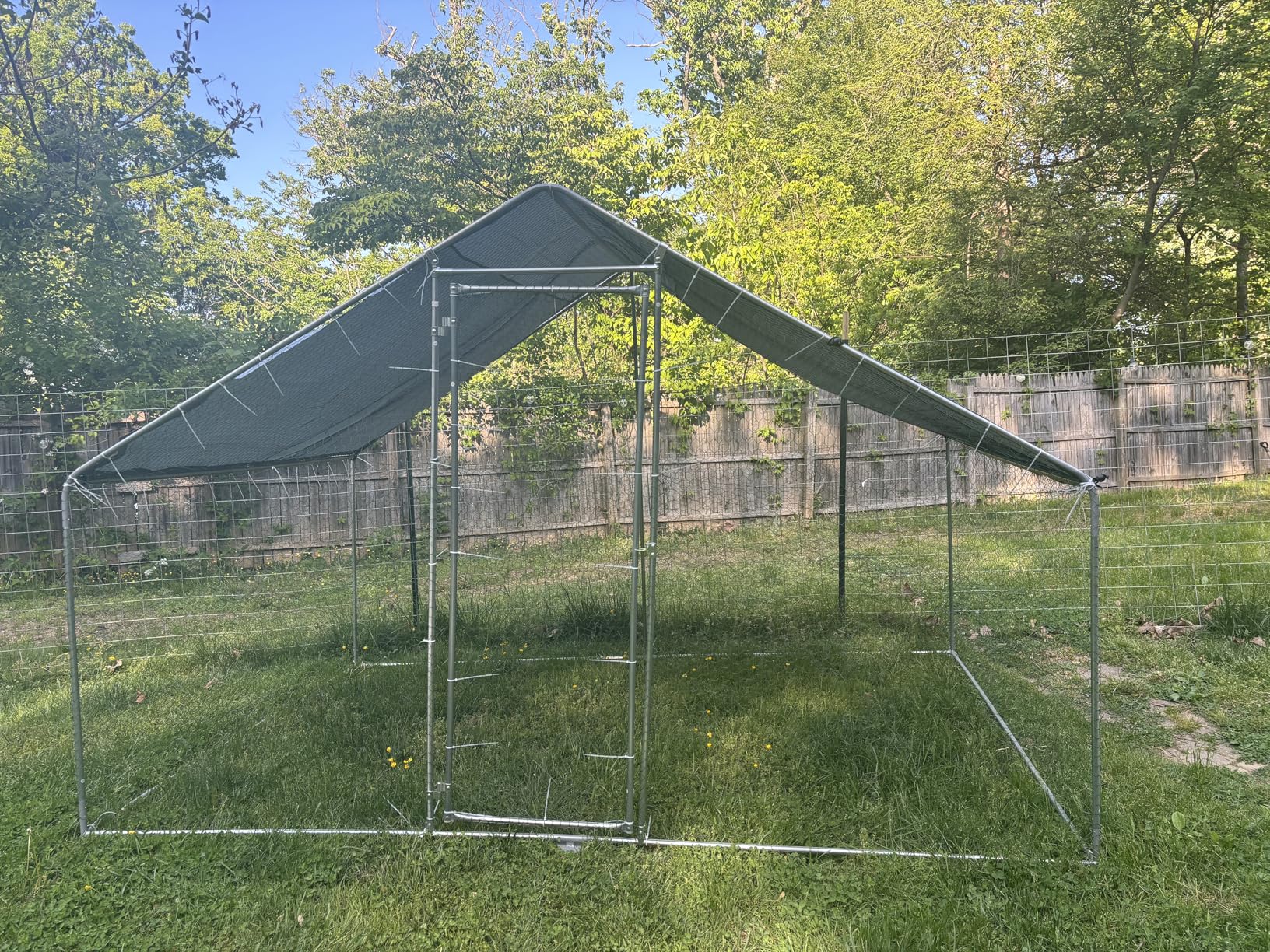 Large Metal Chicken Coop Round Top Upgrade Tri-Supporting Wire Mesh Chicken Run,Chicken Pen with Water-Resident and Anti-UV Cover,Duck Rabbit House Outdoor (Dome Roof 19'L x 9'W x 6.5'H) customer photo 1