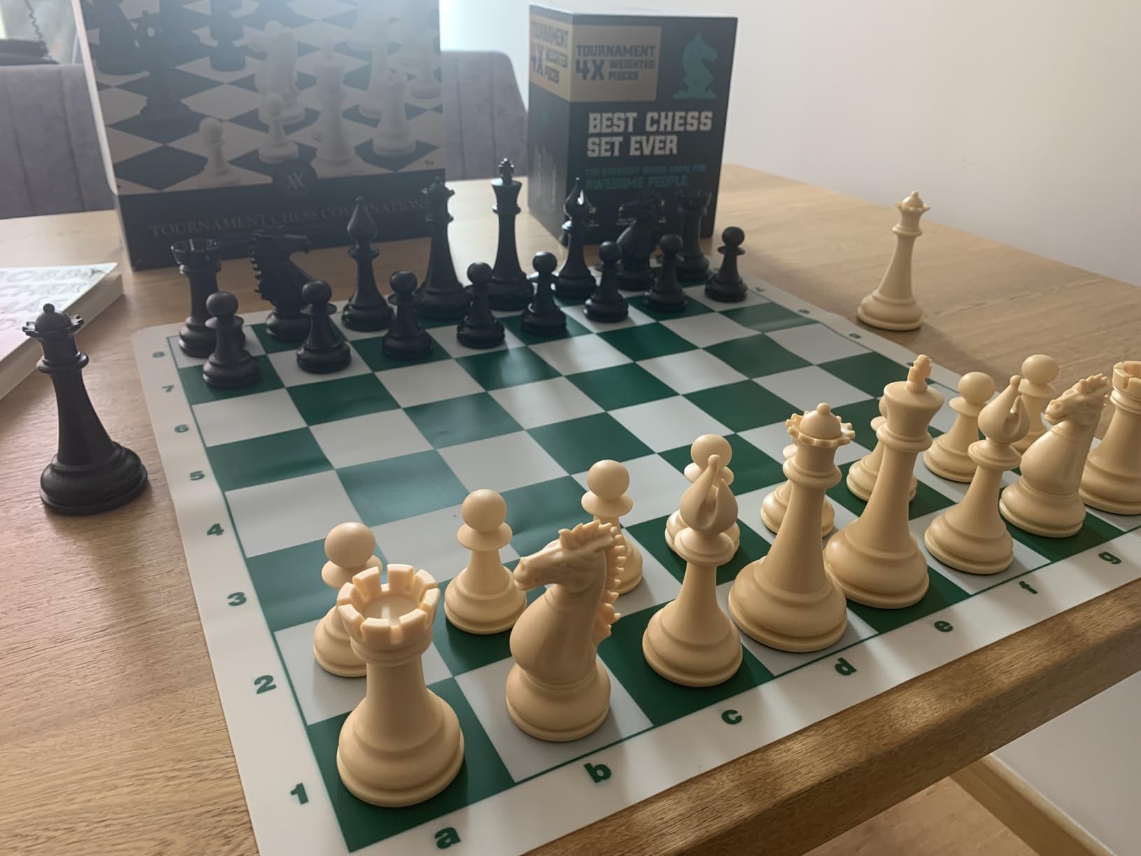 Best Chess Set Ever 4X Tournament Modern Chess Set with Weighted Staunton Pieces, 20x20 Double-Sided Silicone Board, Strategy Guide and Storage Bags for Adults & Kids customer photo 2