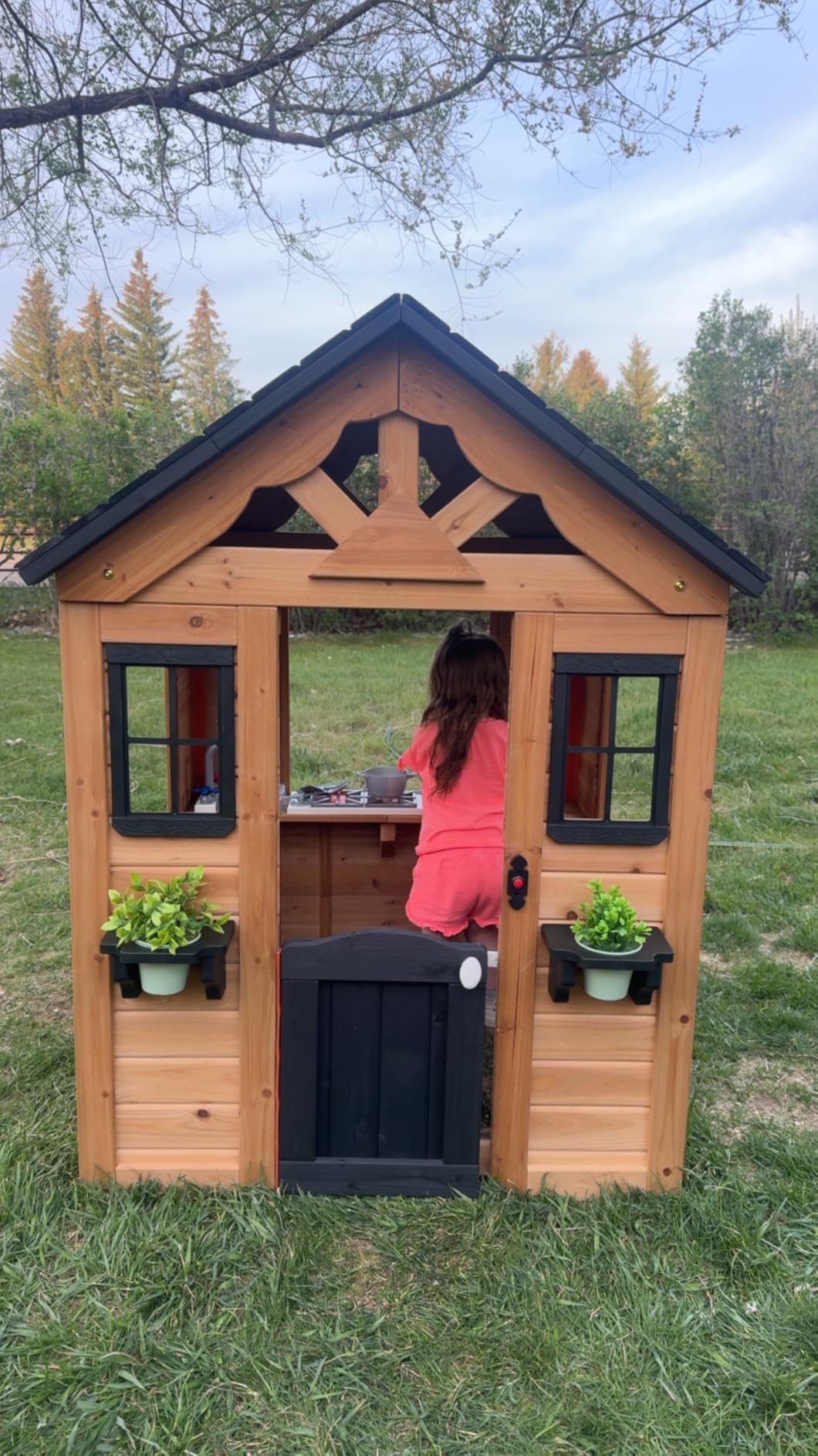 Backyard Discovery Sweetwater White Cedar Wooden Kids Playhouse Cottage with Play Kitchen, Snack Bar, Half Door, Toy Phone, Windows, Flowerpot Holders, Working Doorbell customer photo 2