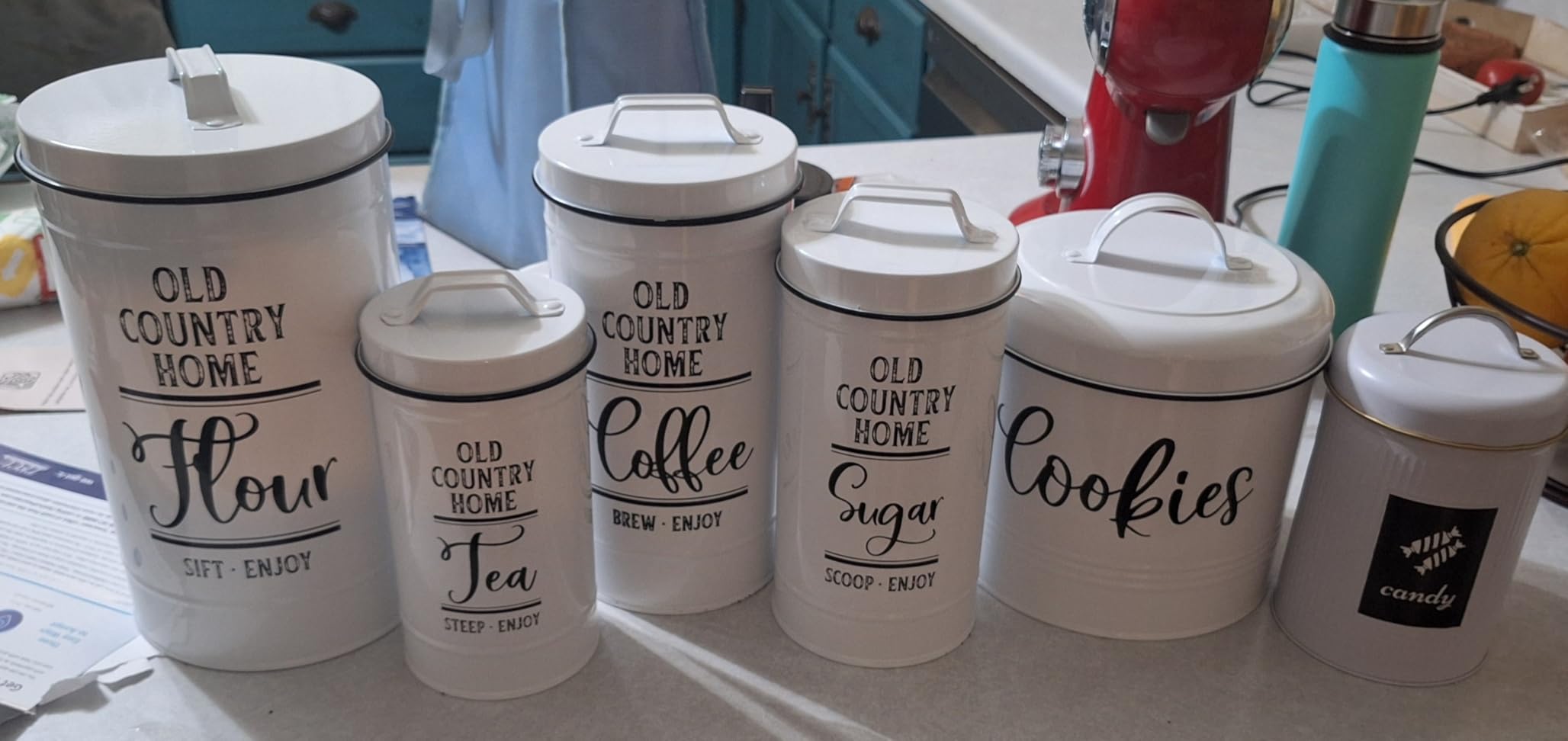 DAYYET Canisters Sets for the Kitchen, Airtight Kitchen Canisters for Countertop, Flour and Sugar Containers, Tea Coffee Sugar Canister Set, Set of 4, White customer photo 1