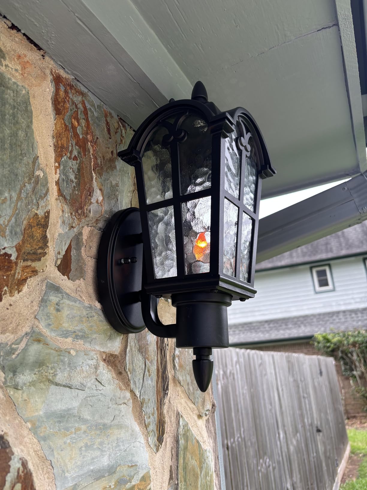 Sucolite Outdoor Wall Light Fixtures Wall Mounted, Exterior Waterproof Porch Lights Wall Lanterns, Outside Wall Sconces with Water Ripple Glass for House Front Door Garage, Retro Vintage Style, 2 Pack customer photo 1