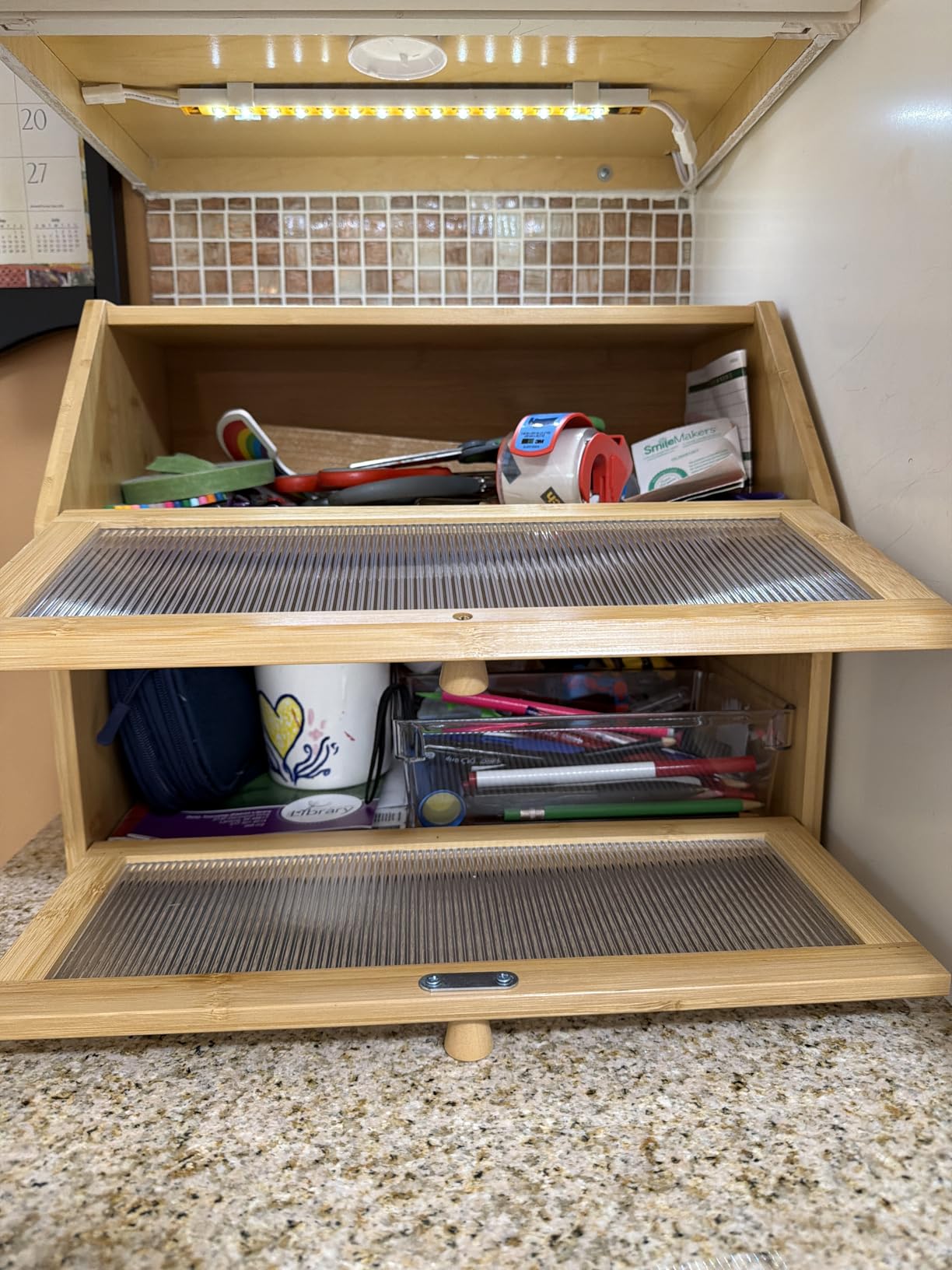 Bread Box for Kitchen Counter, Large Bamboo Wood Double Layer Bread Box, Wooden Bread Storage Capacity customer photo 2