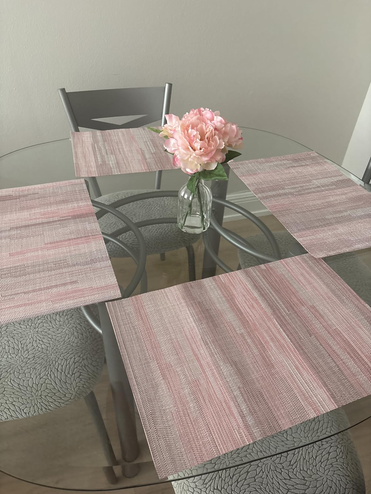 Leetaltree Beige Placemats Set of 6 - Heat-Resistant, Non-Slip Table Mats, Washable Woven Vinyl for Indoor & Outdoor Dining customer photo 2