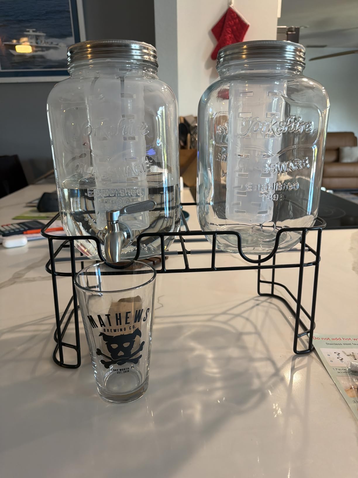 1 Gallon Glass Drink Dispensers For Parties 2PACK - Beverage Dispenser with Stand, Stainless Steel Spigot, Ice Cylinder, Leakproof customer photo 1
