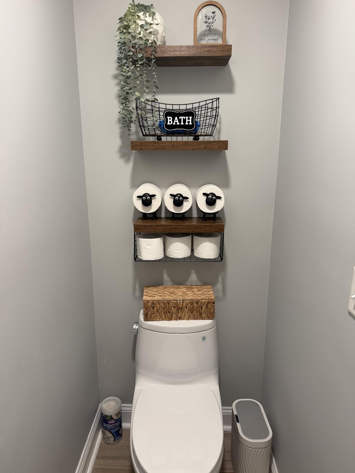 QEEIG Bathroom Shelves Over Toilet - Wall Mounted Floating Shelves Toilet Paper Storage Small Farmhouse Decor Shelf 16 inch Set of 3, Rustic Brown (019-BN3) customer photo 2