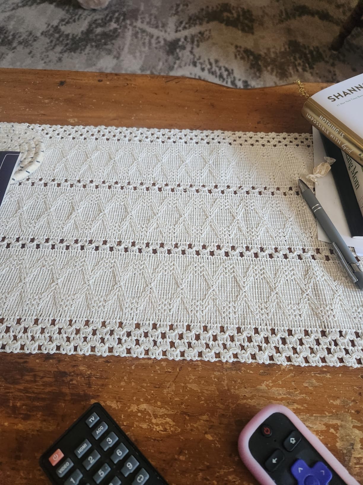 Macrame Table Runner Cream Beige Boho Table Runners with Tassels Hand Woven Cotton Table Runner Rustic Farmhouse Table Runners for Bohemian Kitchen Dining Table(12x71in) customer photo 2