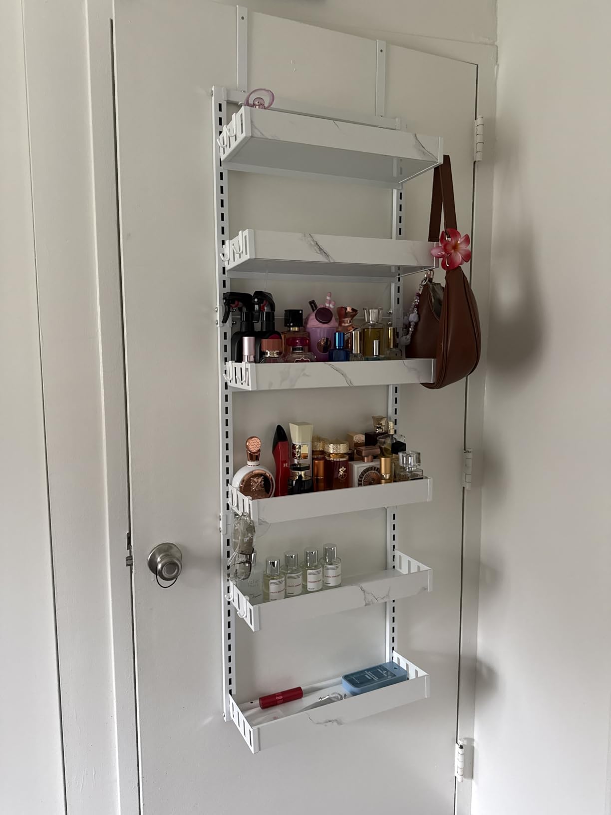 BUKFEN 6-Tier Over the Door Pantry Organizer, 2-in-1 Door Hanging or Wall Mounted Spice Rack, Heavy Duty Metal Storage Shelves with Adjustable Wooden Baskets for Kitchen Bathroom Closet customer photo 1