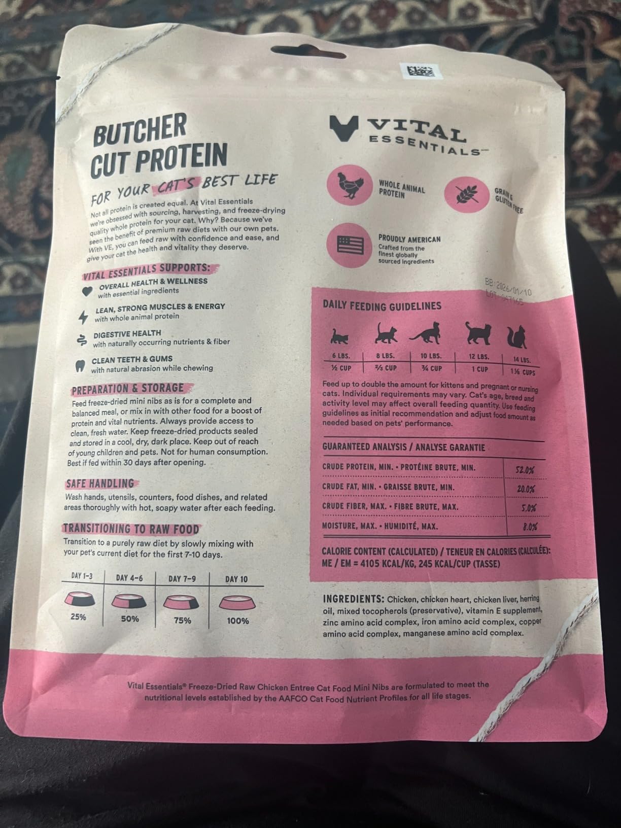 Vital Essentials Freeze Dried Cat Food, Raw Chicken Crunchy Mini Nibs | Complete Meal or Topper | 96% Chicken, Organs & Bone | Limited Ingredient, High Protein, Grain Free Dry Cat Food | 12 oz Bag customer photo 2